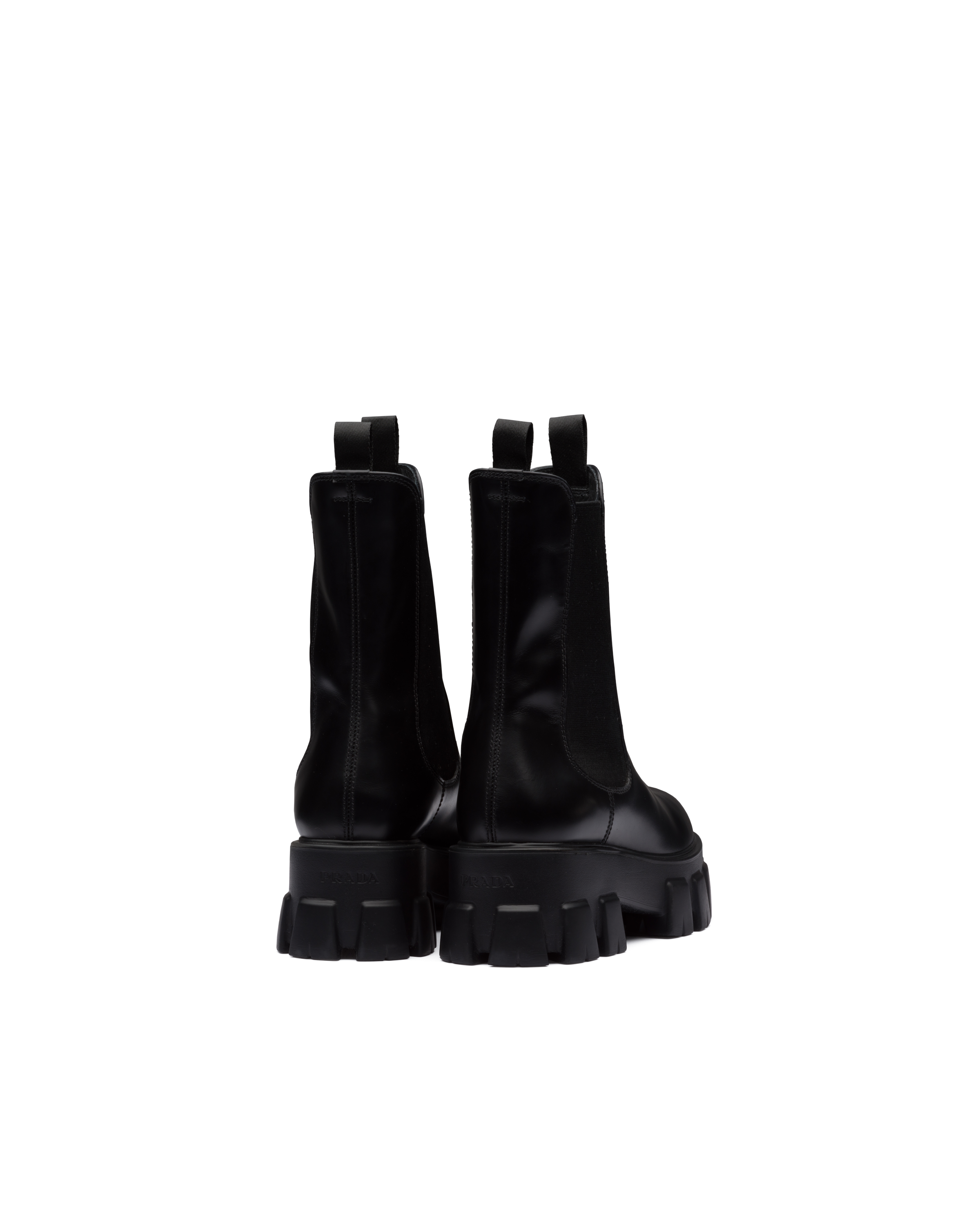 Black Monolith Brushed Leather Boots Prada
