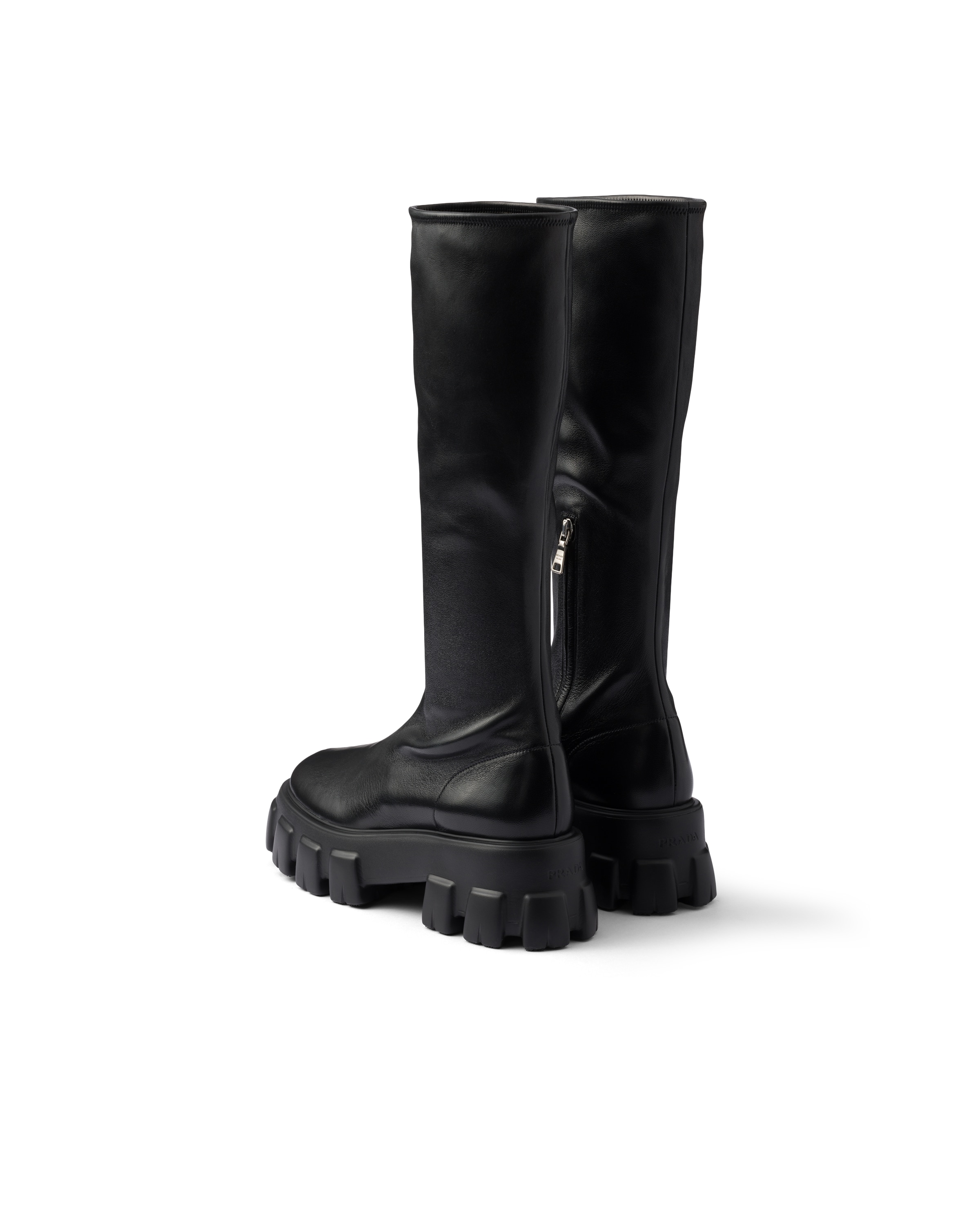 Prada Monolith Stetch Nappa Leather Boots In Black