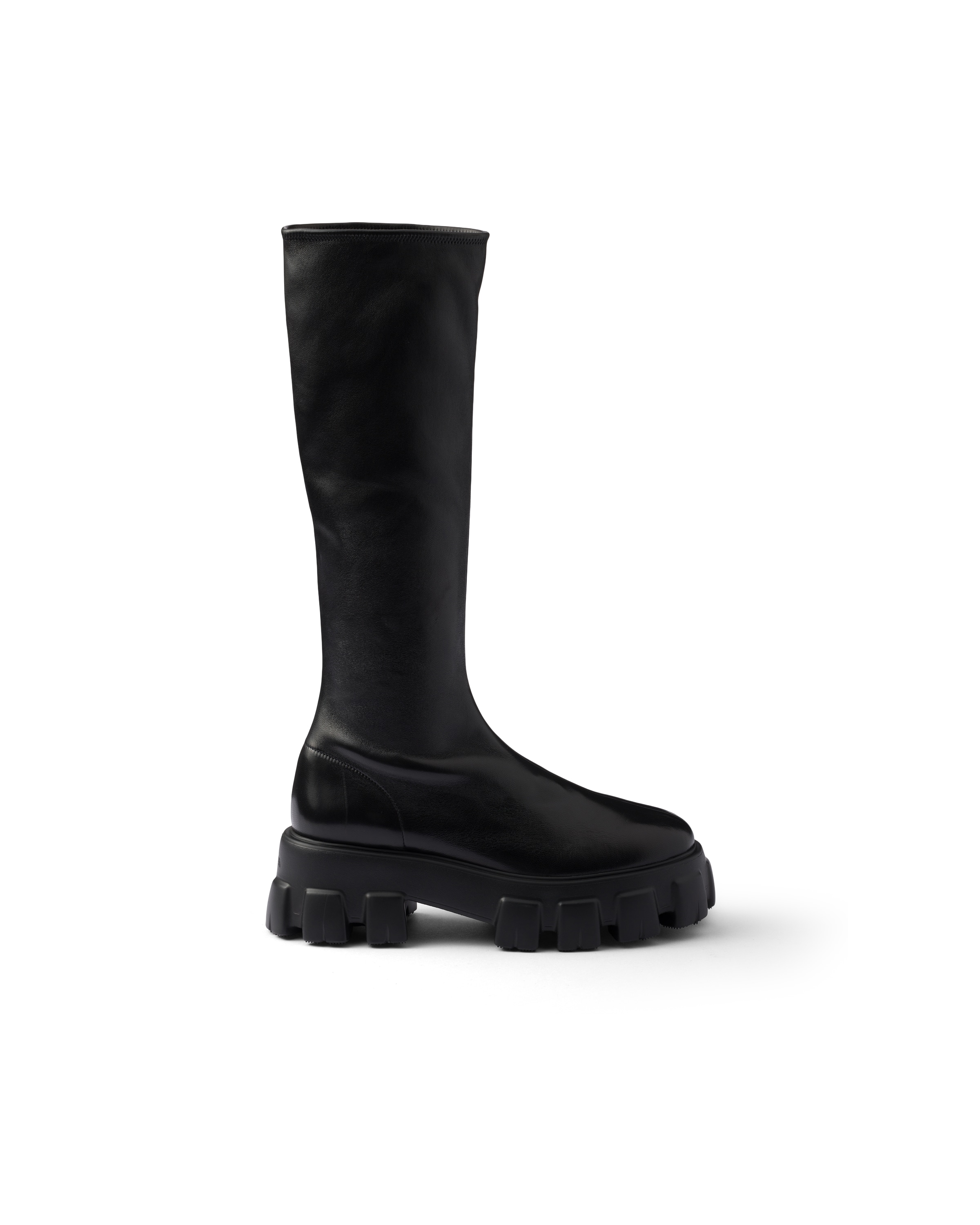 Prada Monolith Stetch Nappa Leather Boots In Black