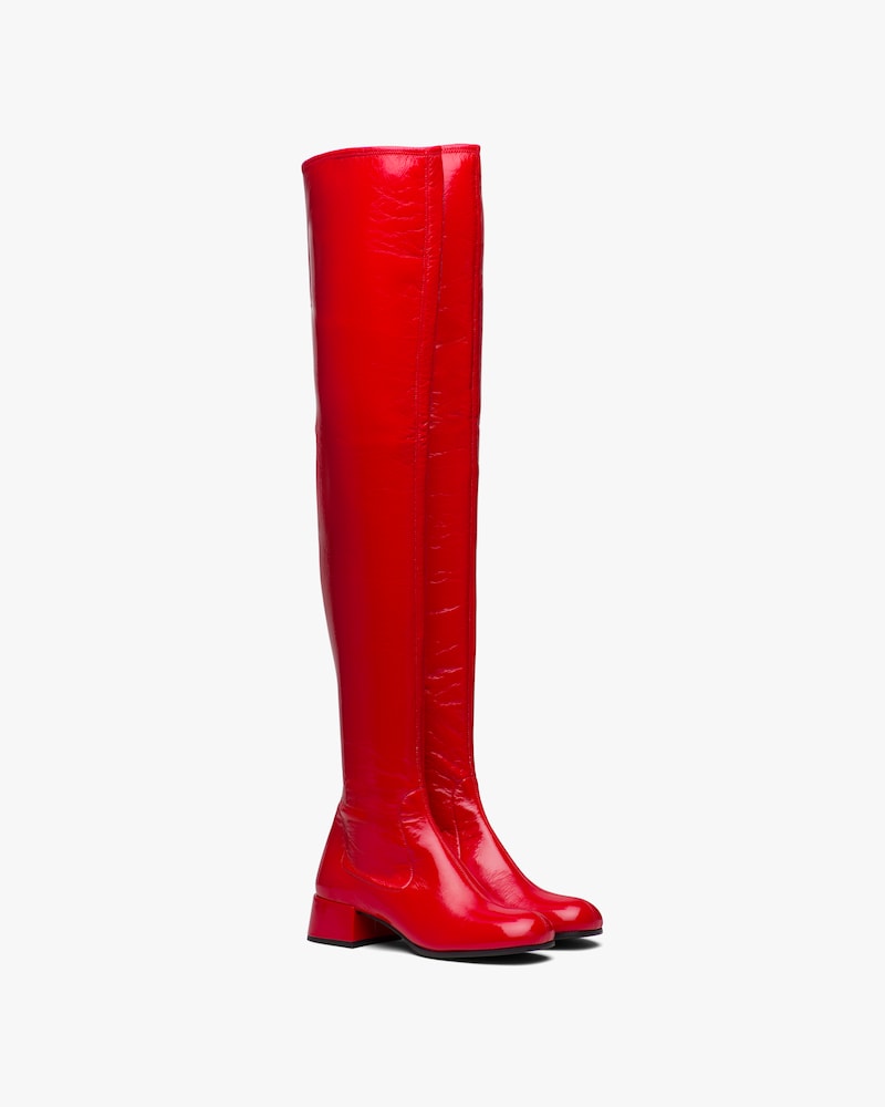 red pleather boots