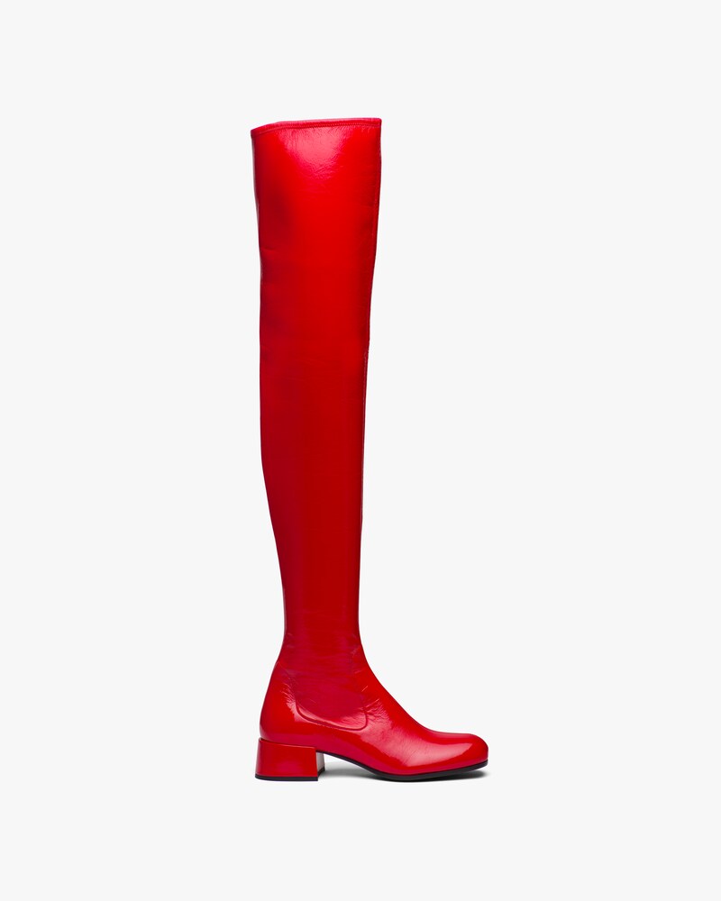 red pleather boots