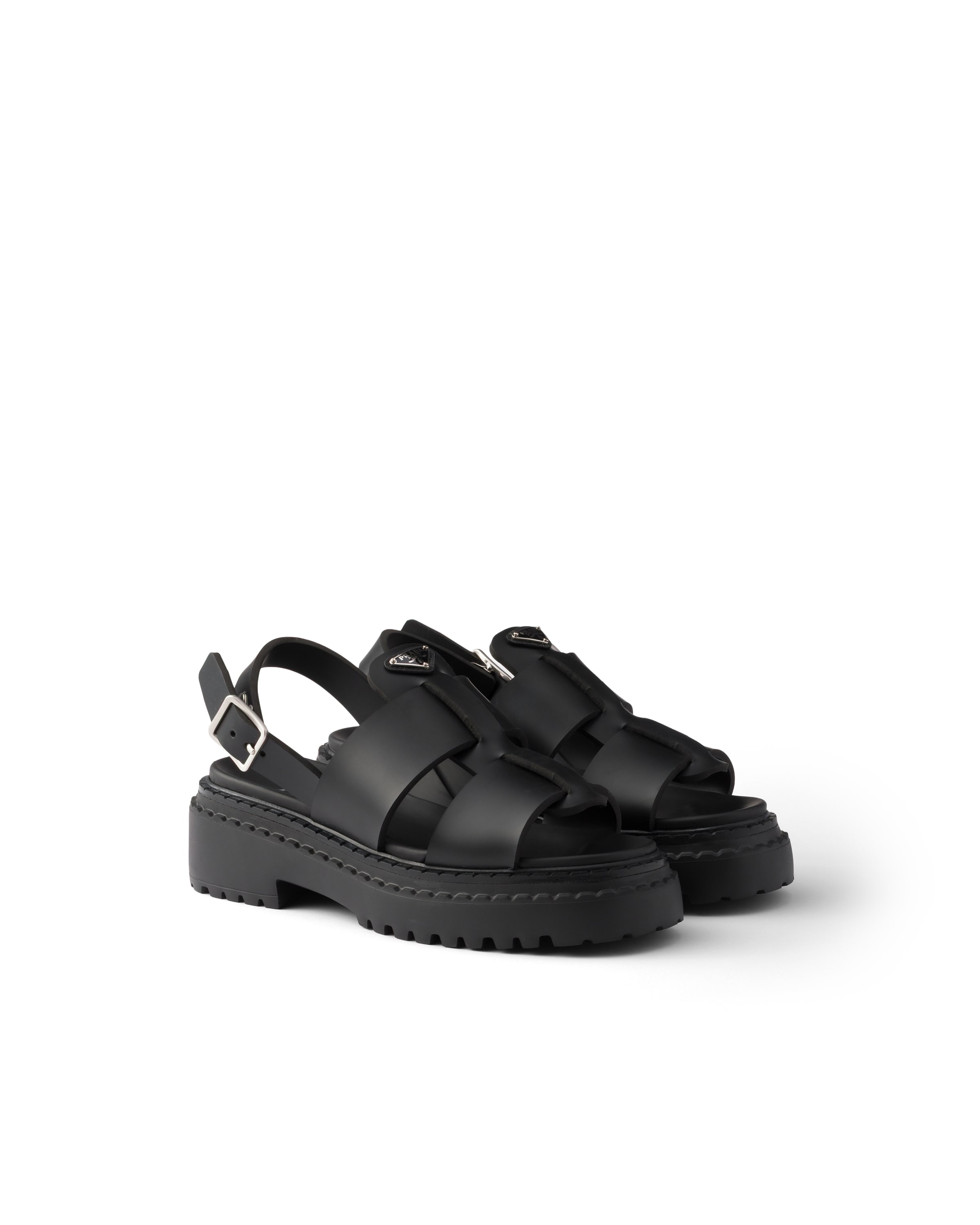 Prada Sandales En Gomme, Femme, Noir, Taille 40
