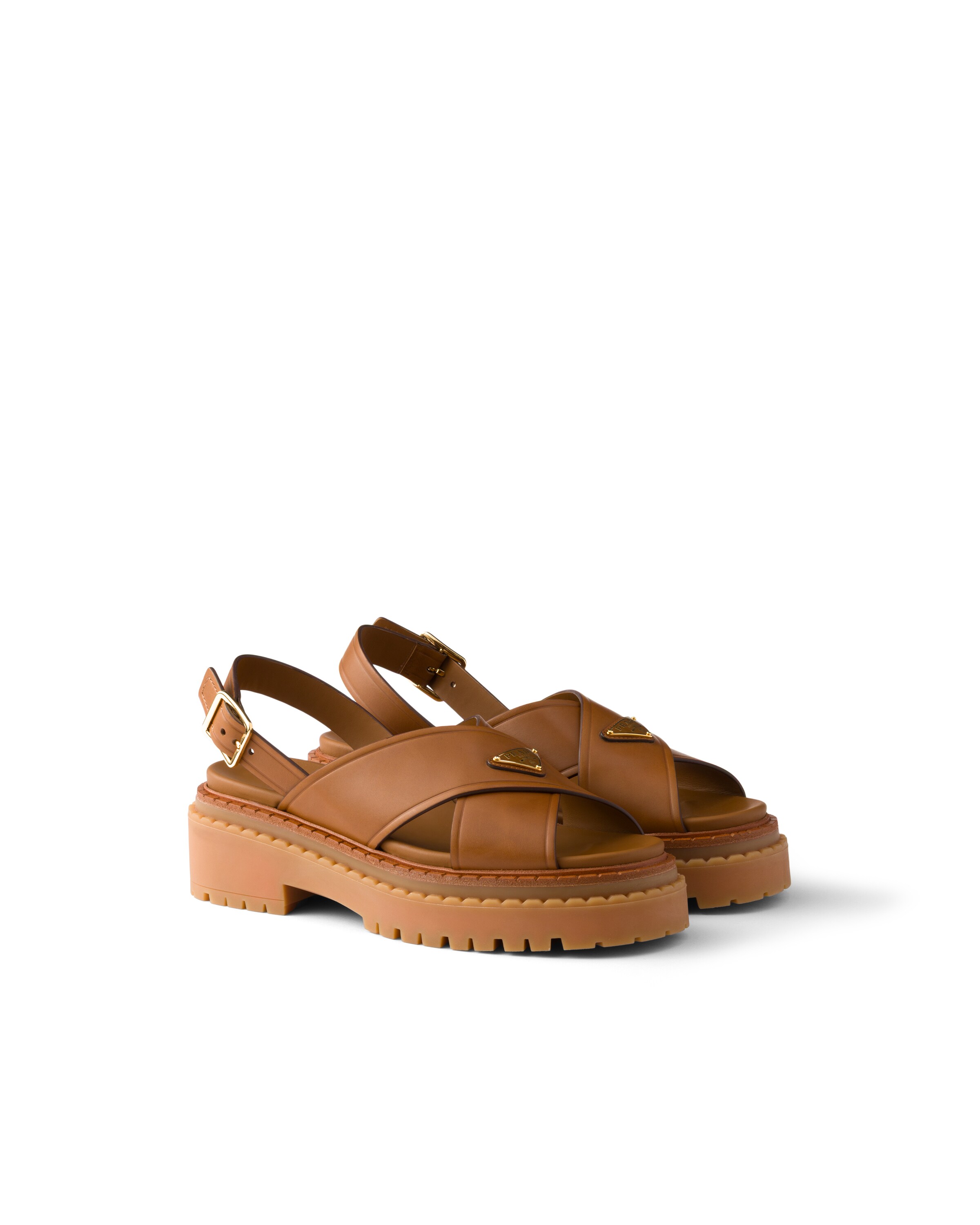 Prada Sandales En Cuir, Femme, Fauve Clair, Taille 39