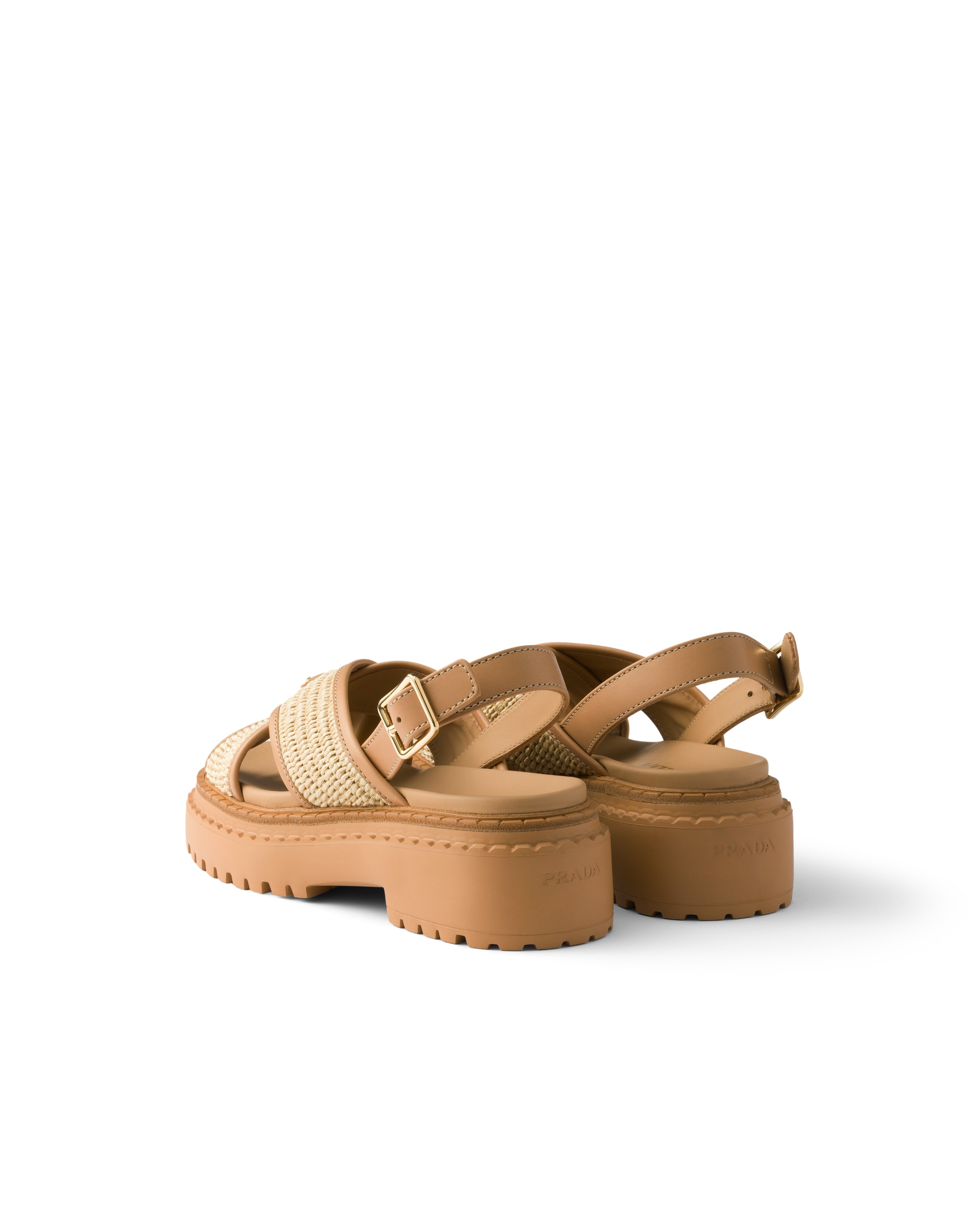Prada Leather-raffia Crossover Platform Sandals 55