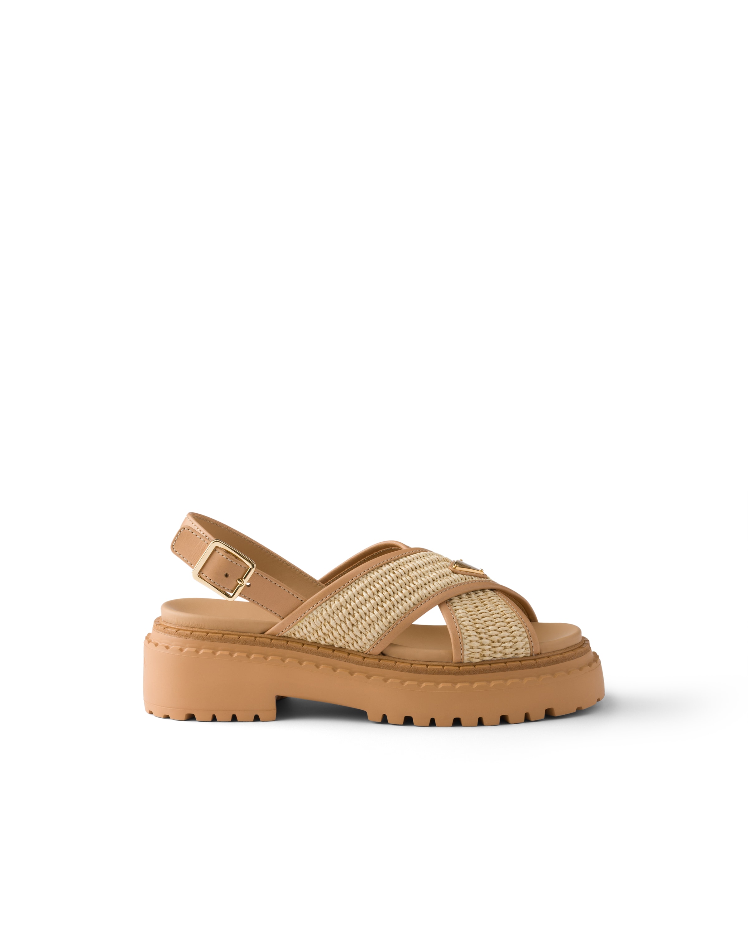 Prada Leather-raffia Crossover Platform Sandals 55