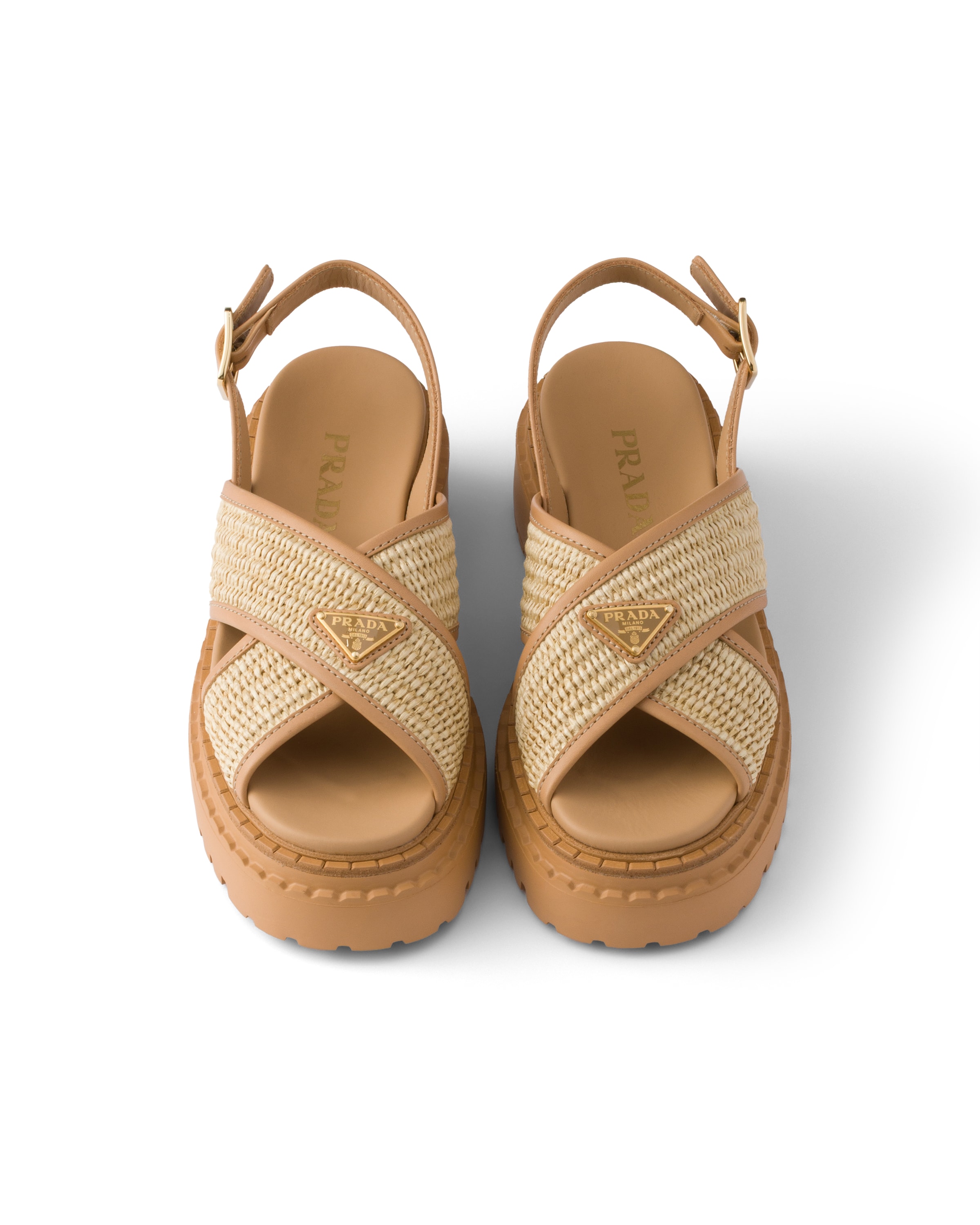Prada Leather-raffia Crossover Platform Sandals 55