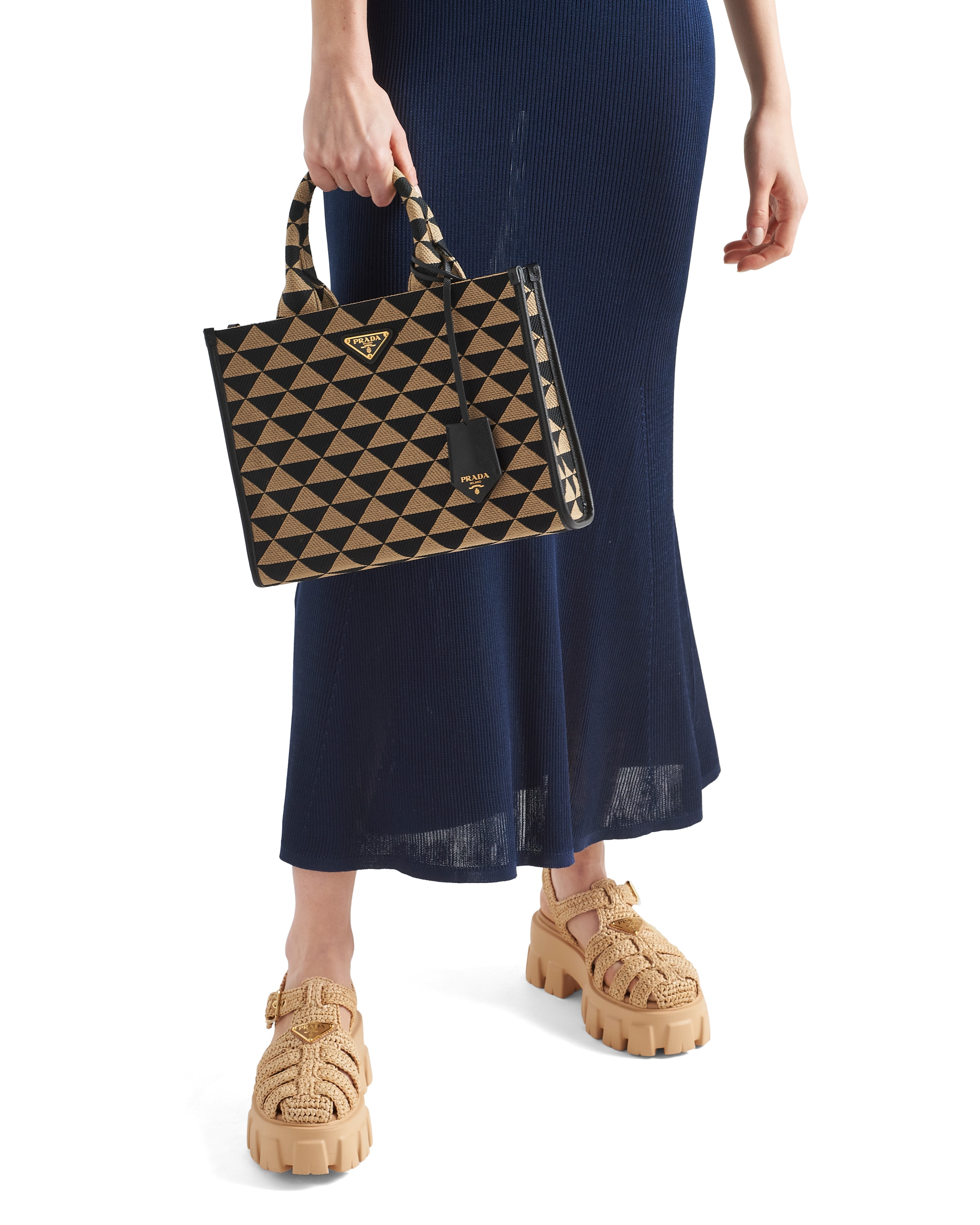Prada Monolith Raffia-effect Sandals In Natural