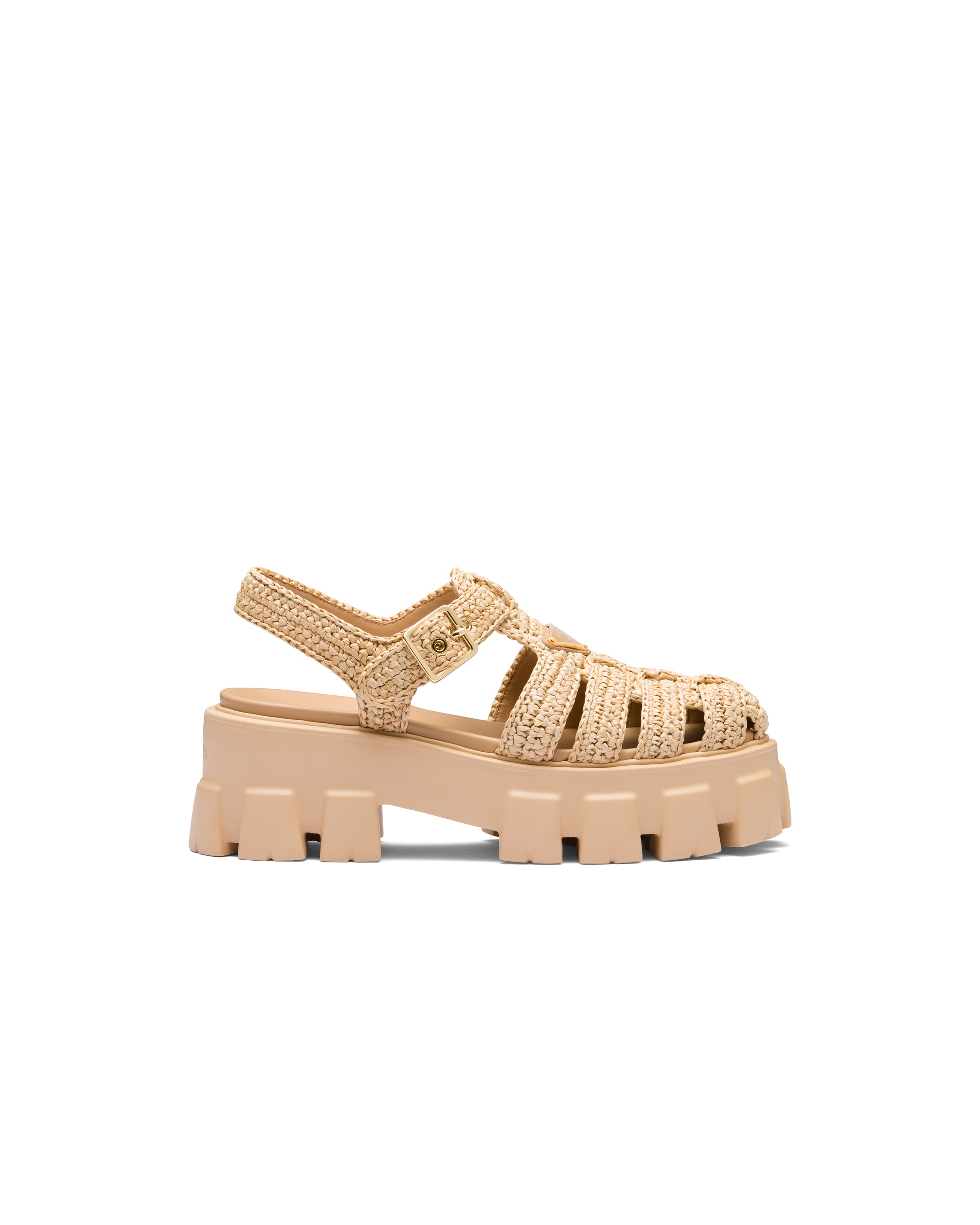 Prada Monolith Raffia-effect Sandals In Natural