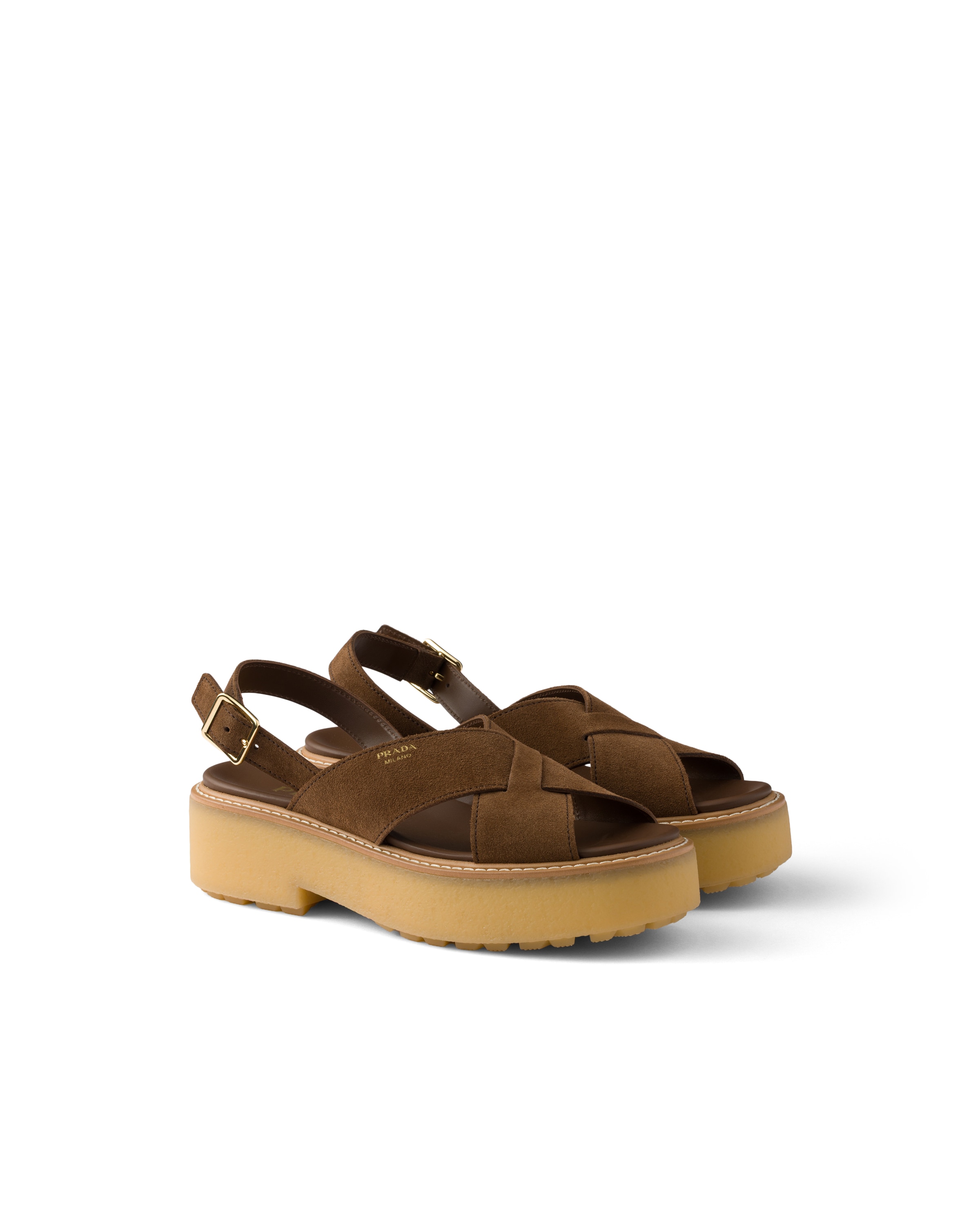 Prada Suede Platform Sandals With 5.5 Cm Sole In Multi
