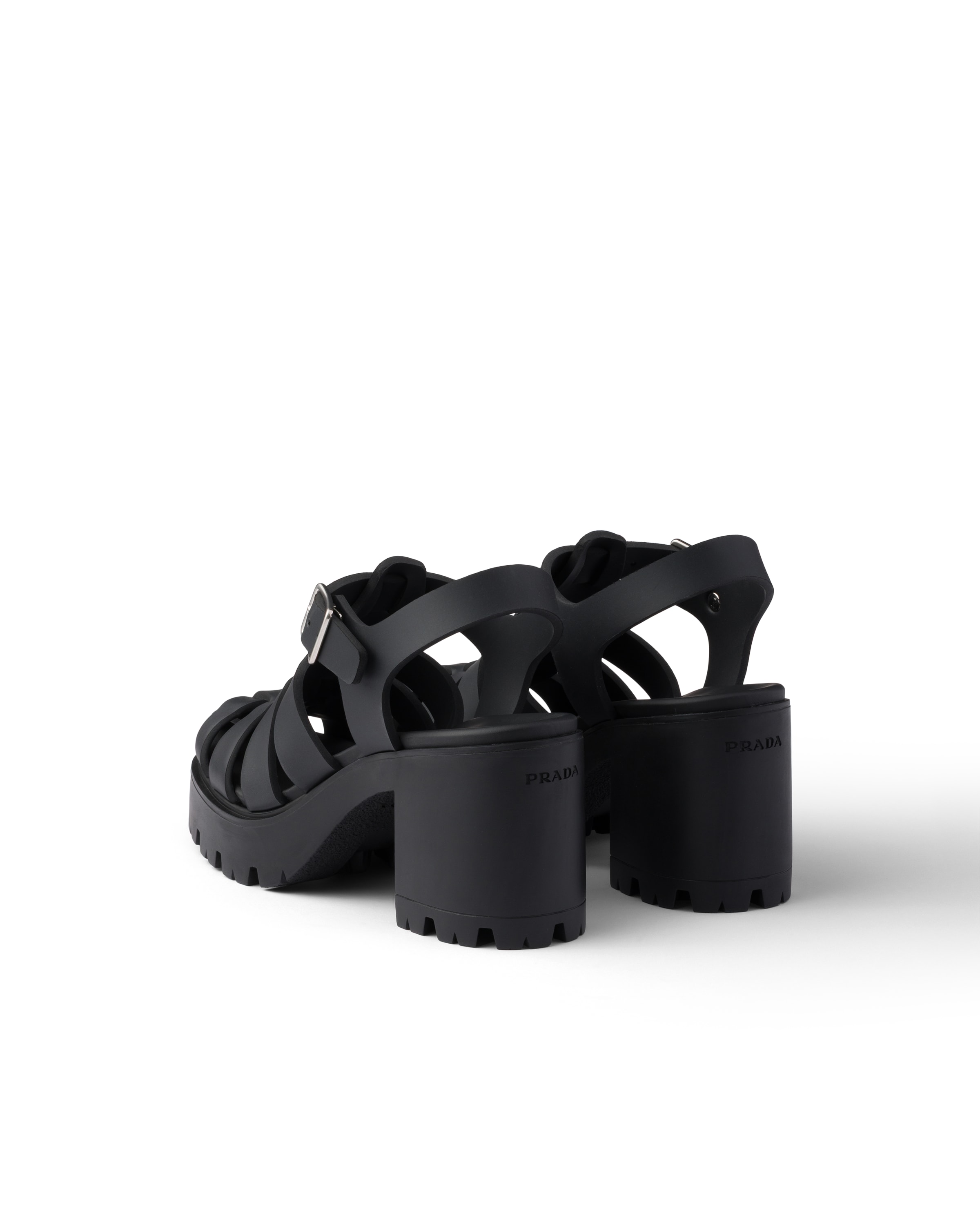 Prada Rubber Platform Sandals In Black