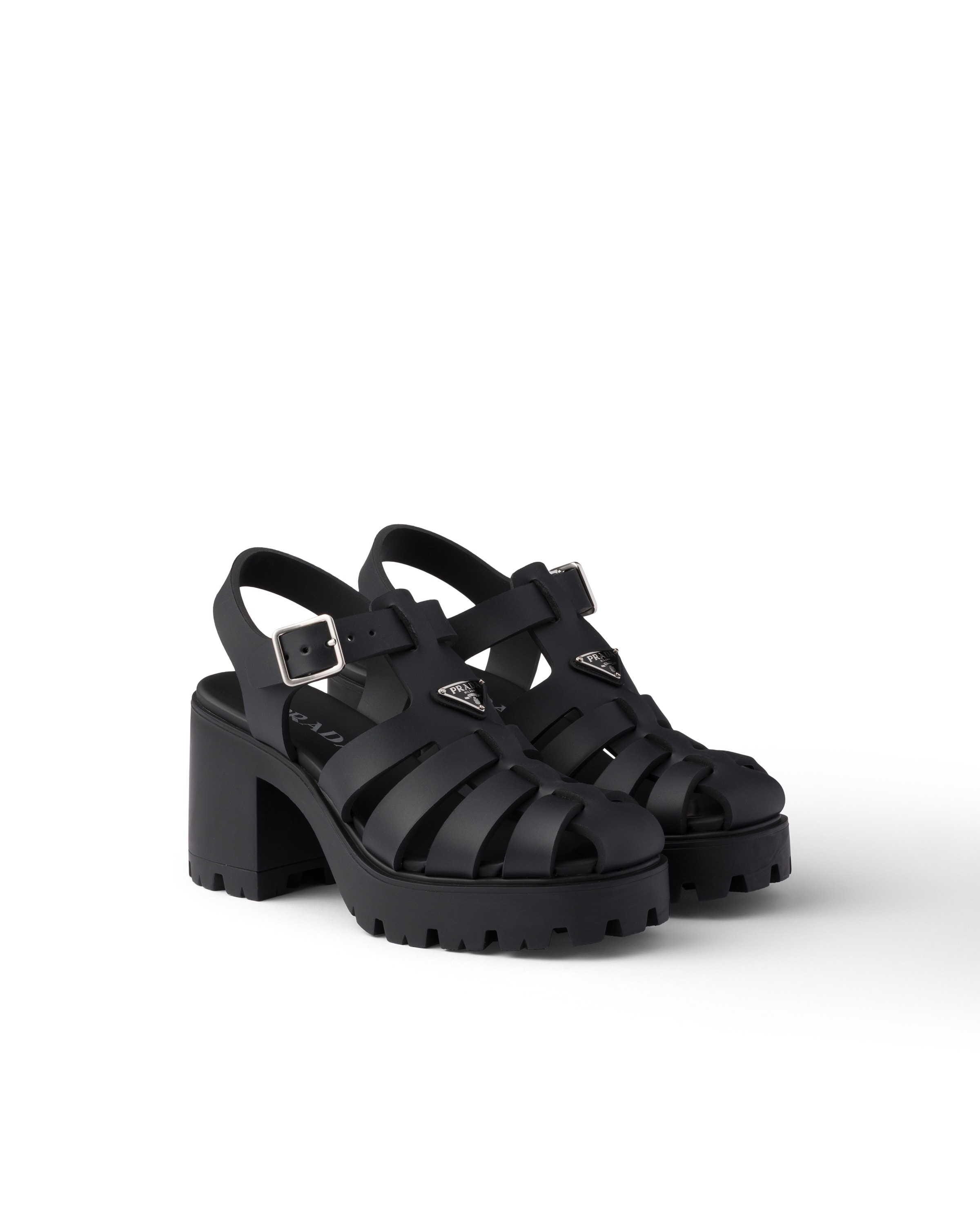 Prada Rubber Platform Sandals In Black