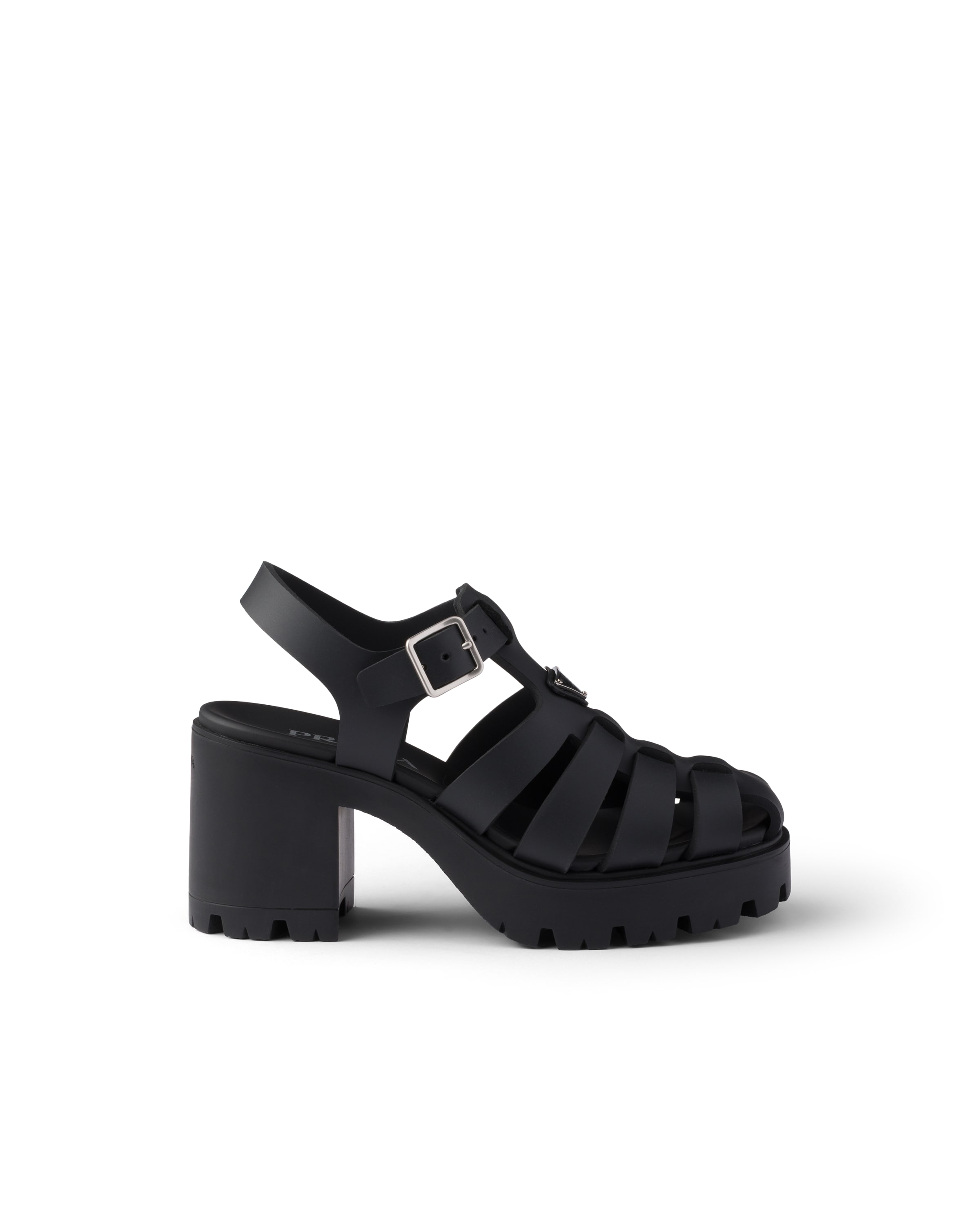Prada Rubber Platform Sandals In Black