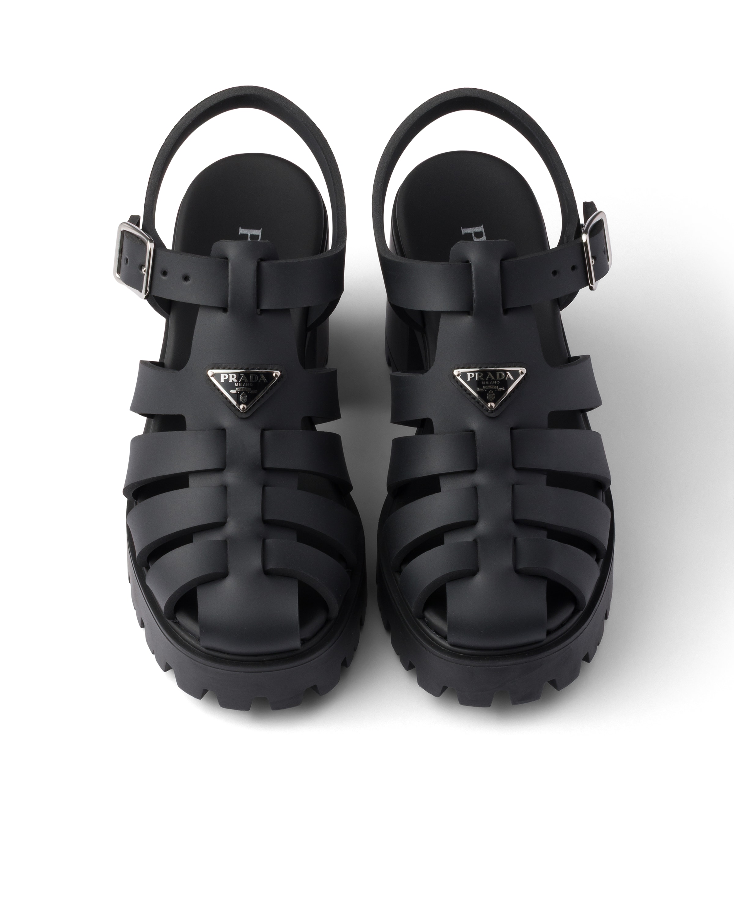 Prada Rubber Platform Sandals In Black