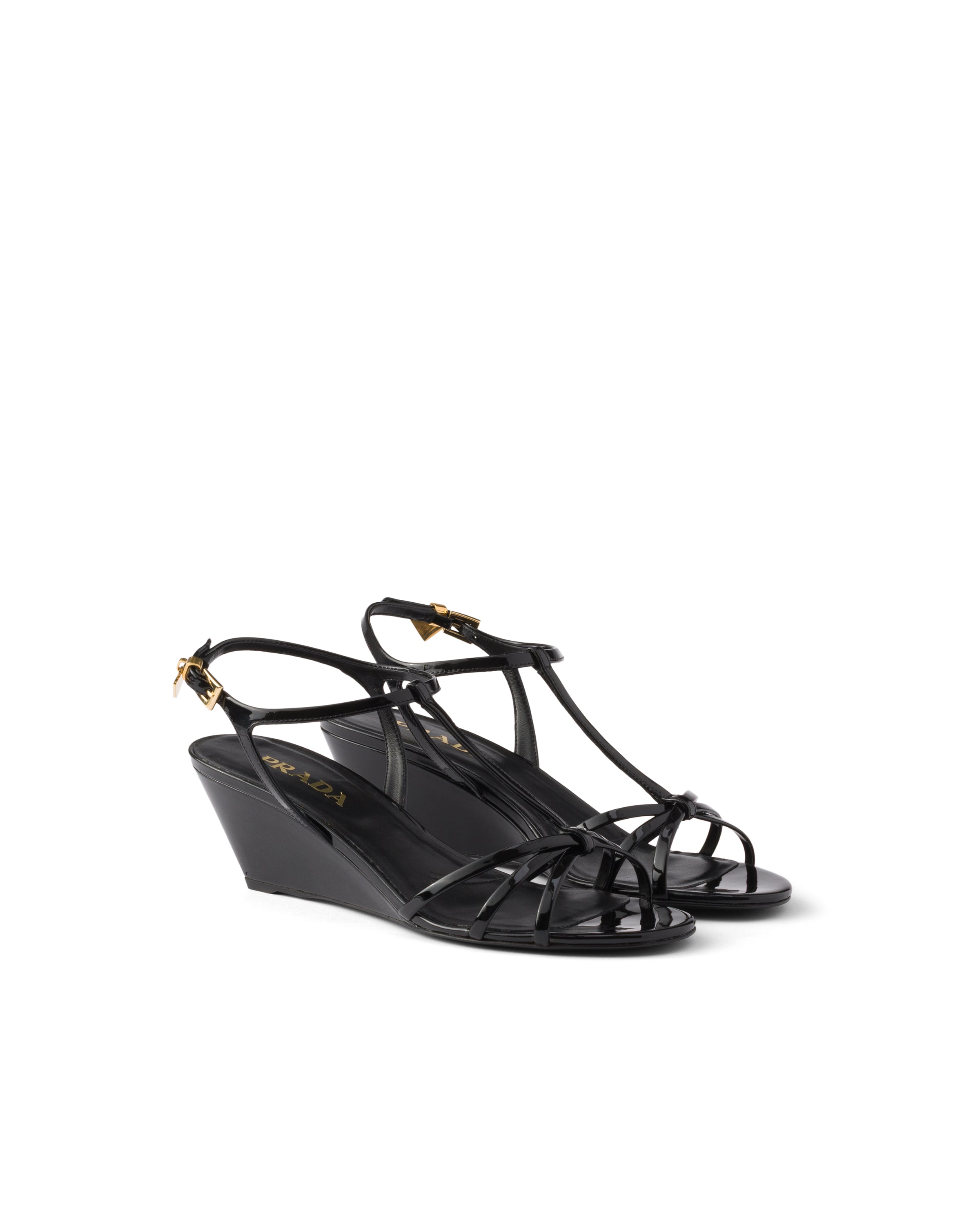 Prada Womens Black Patent Leather Sandals Eur 37.5 / 4.5 Uk