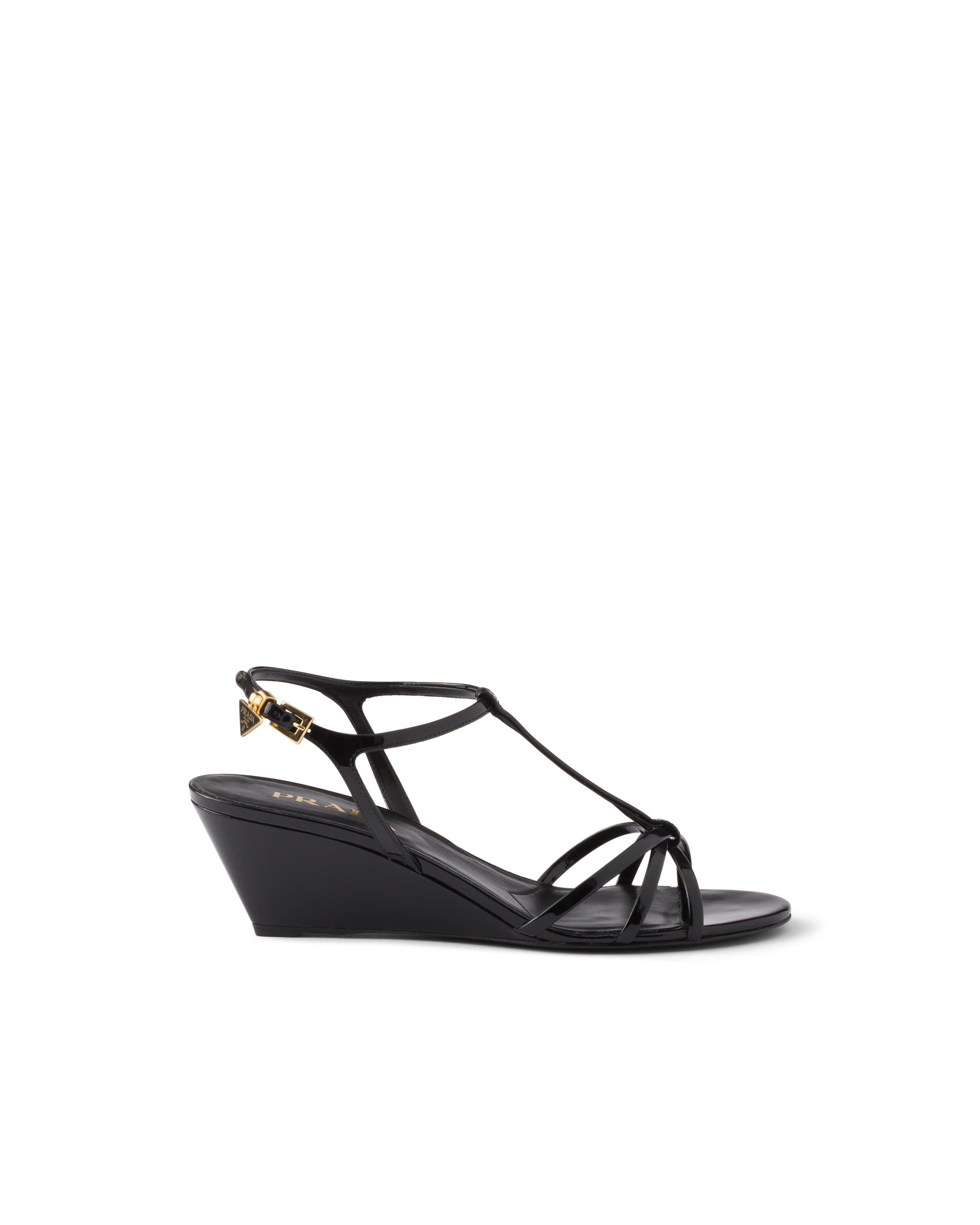 Prada Womens Black Patent Leather Sandals Eur 37.5 / 4.5 Uk