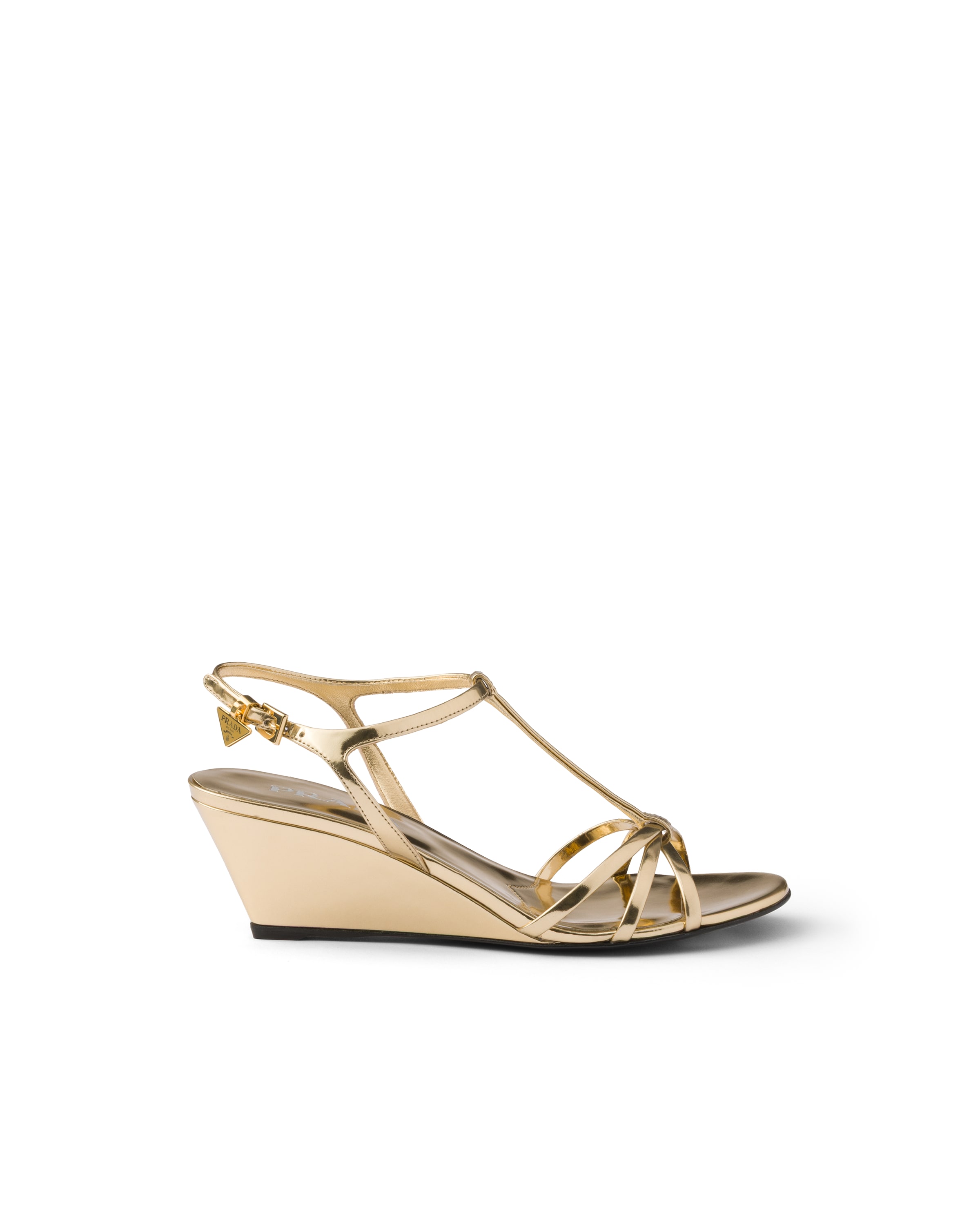 Prada Metallic Wedge Sandals Ankle Strap Open Toe In Multi