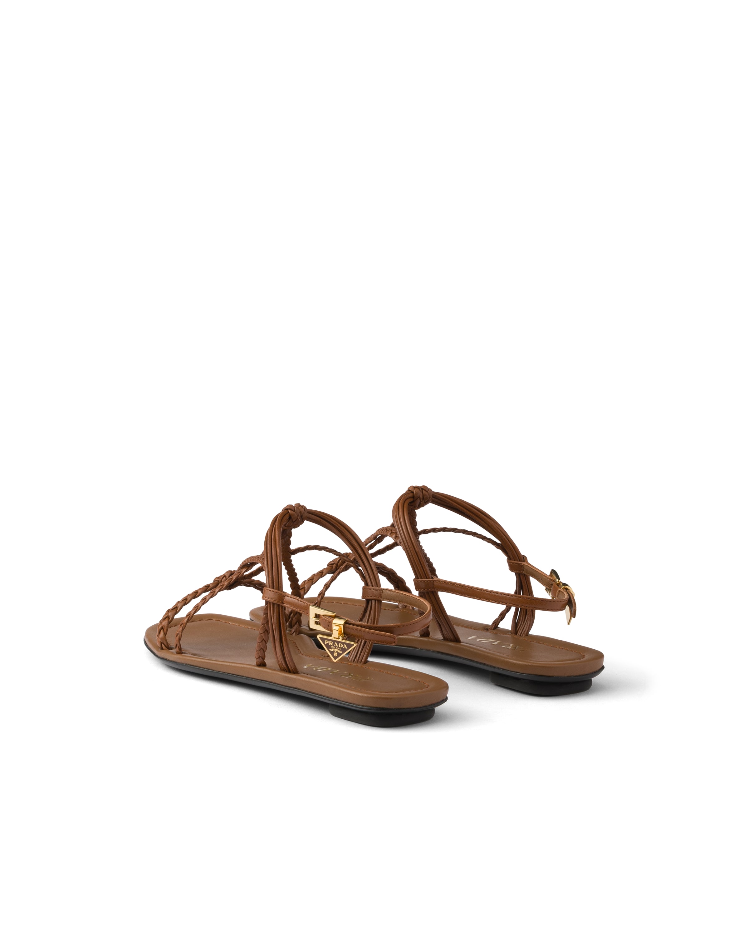 Prada Flat Leather Sandals In Brown