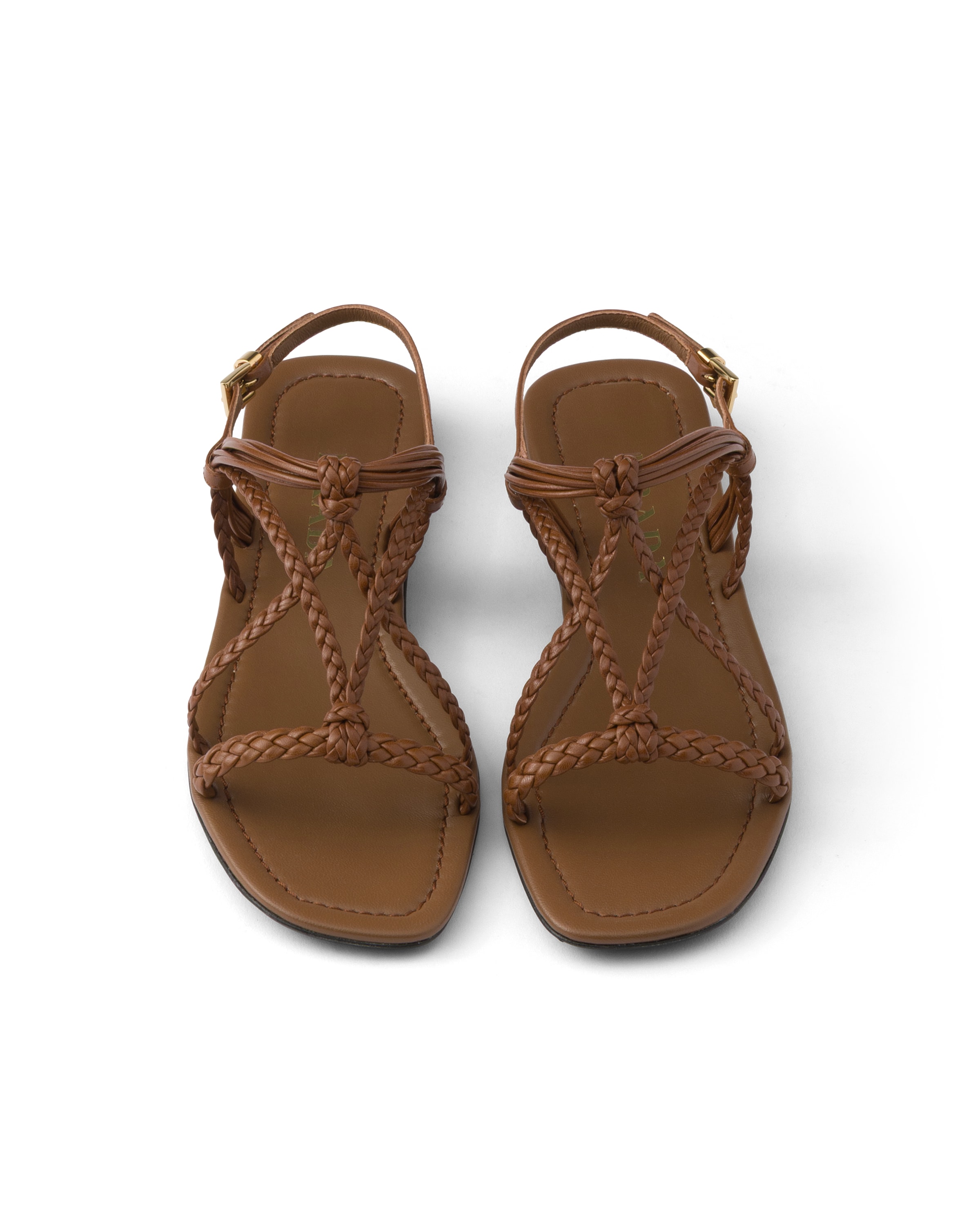 Prada Flat Leather Sandals In Brown
