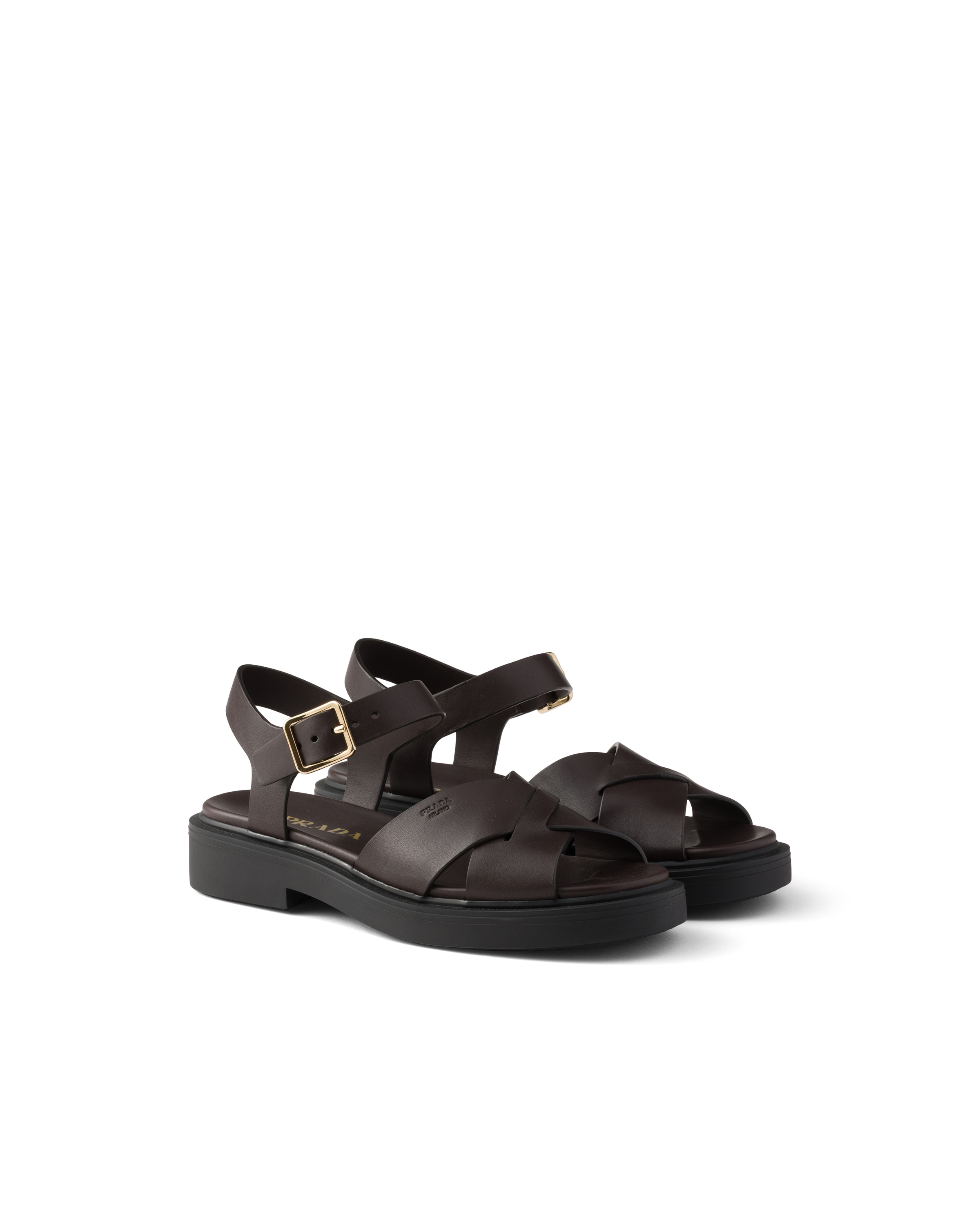 Prada Leather Platform Sandals In Multi
