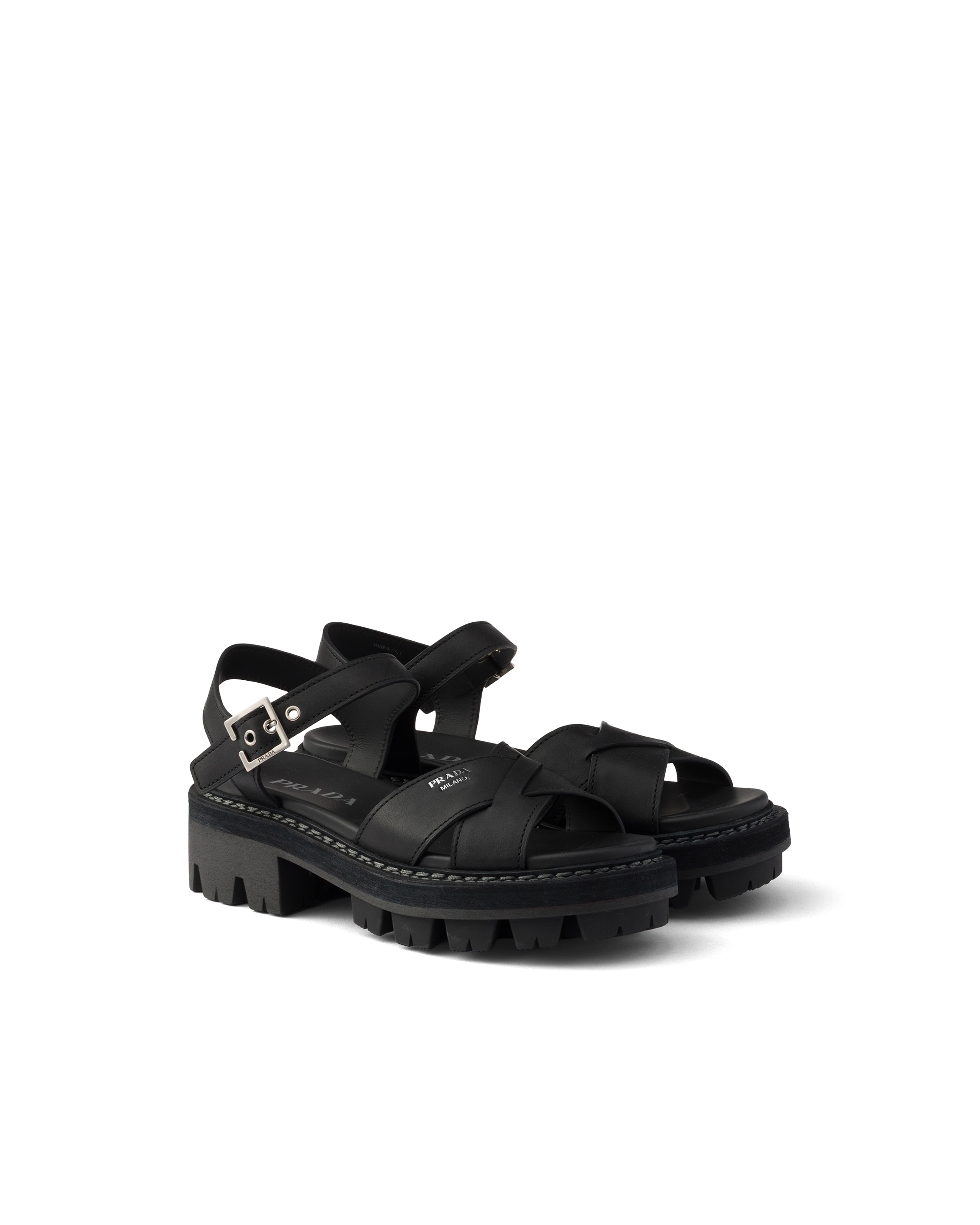 Prada Leather Sandals In Black
