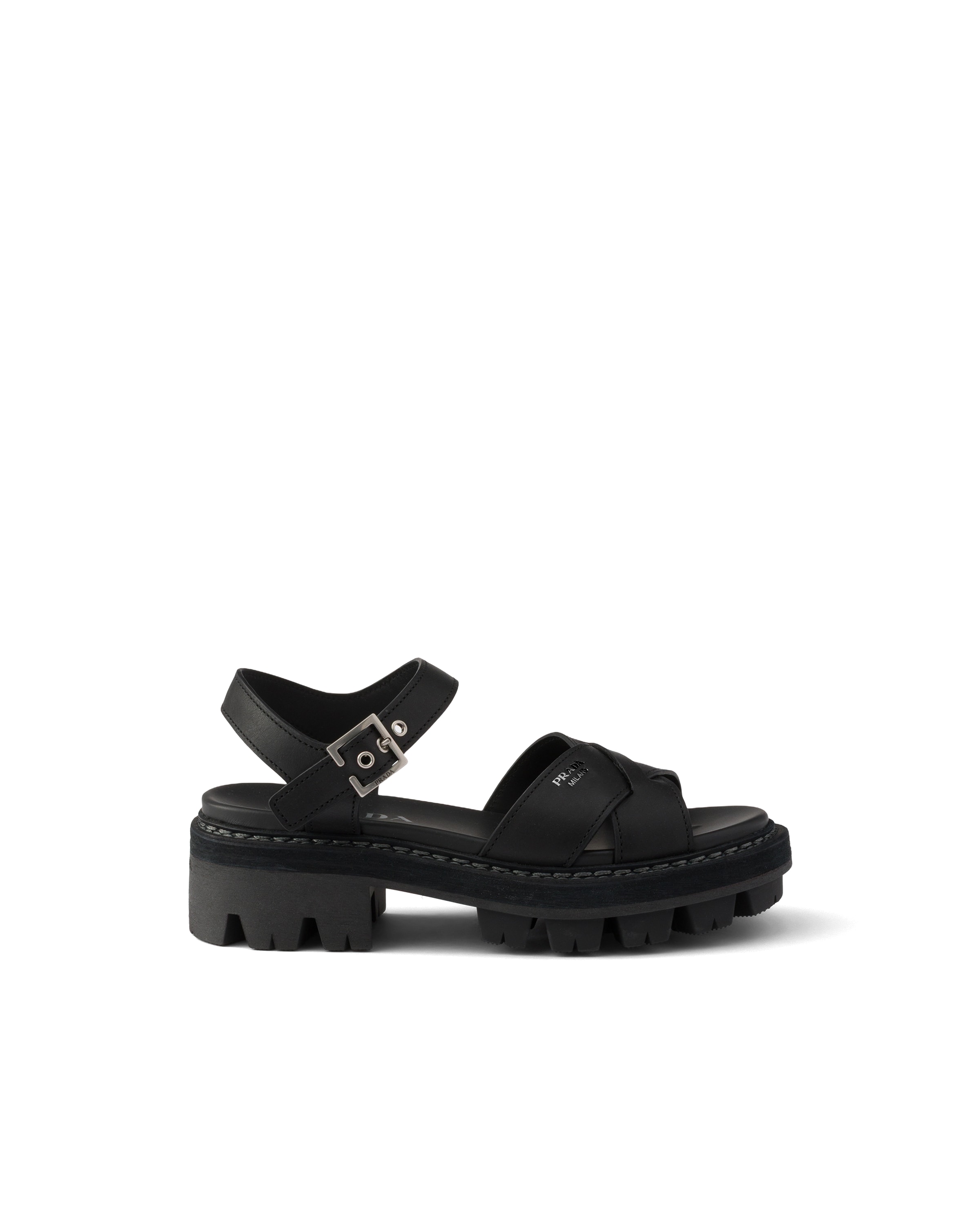 Prada Leather Sandals In Black