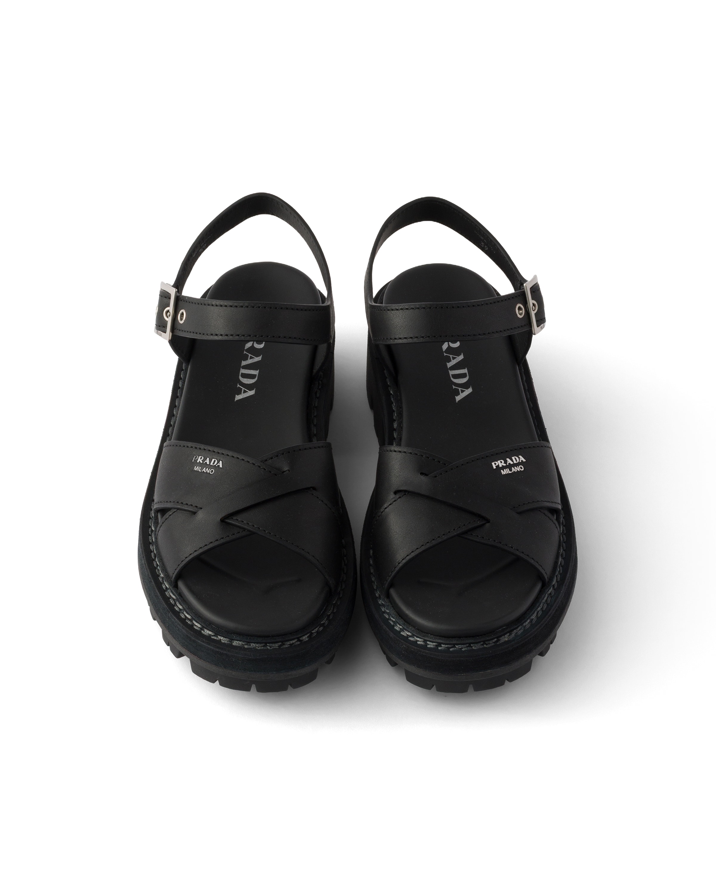 Prada Leather Sandals In Black