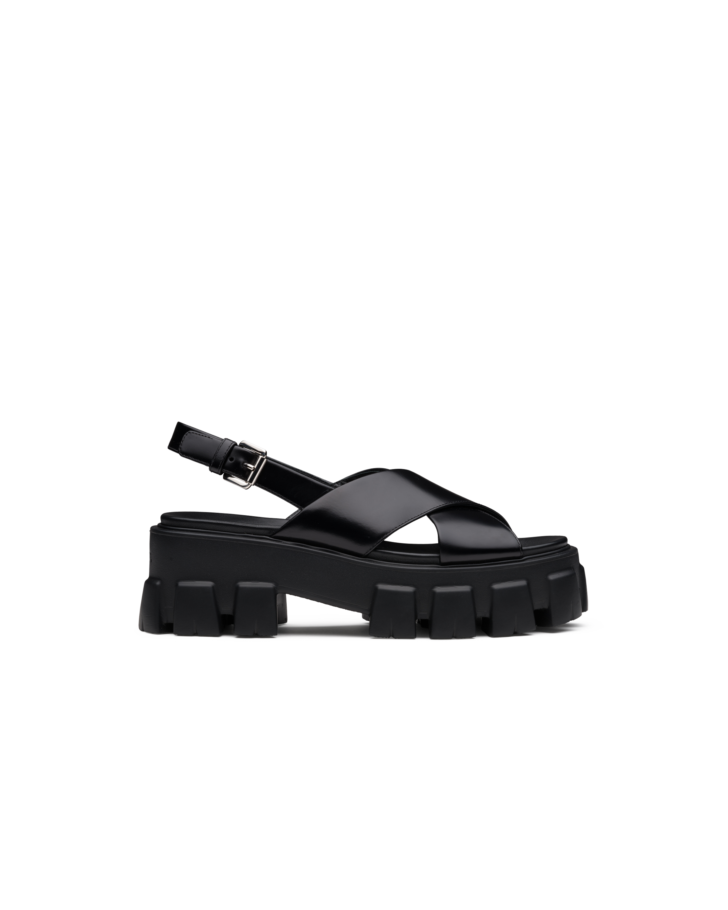 black platform leather sandals
