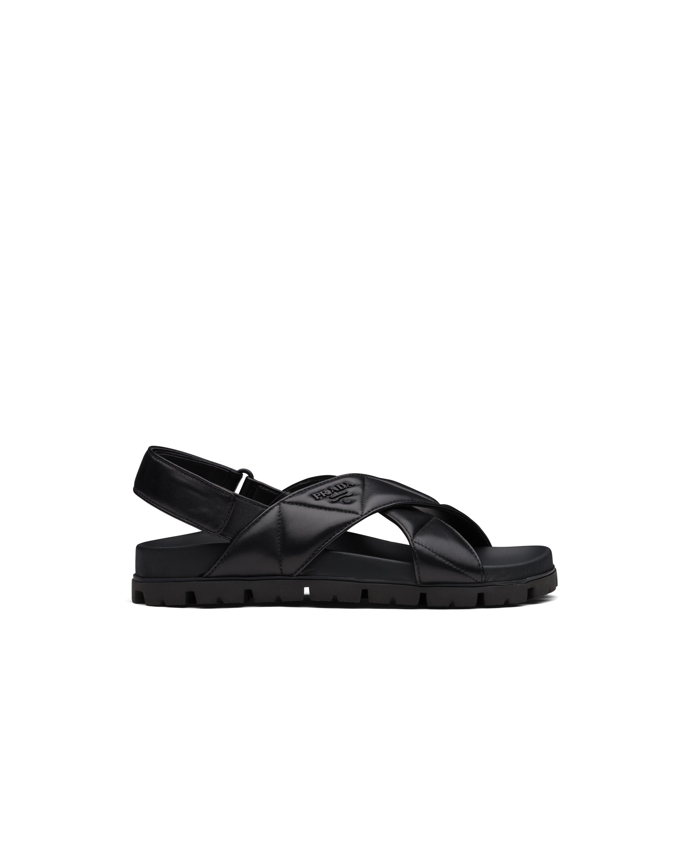 prada logo quilted leather sandals