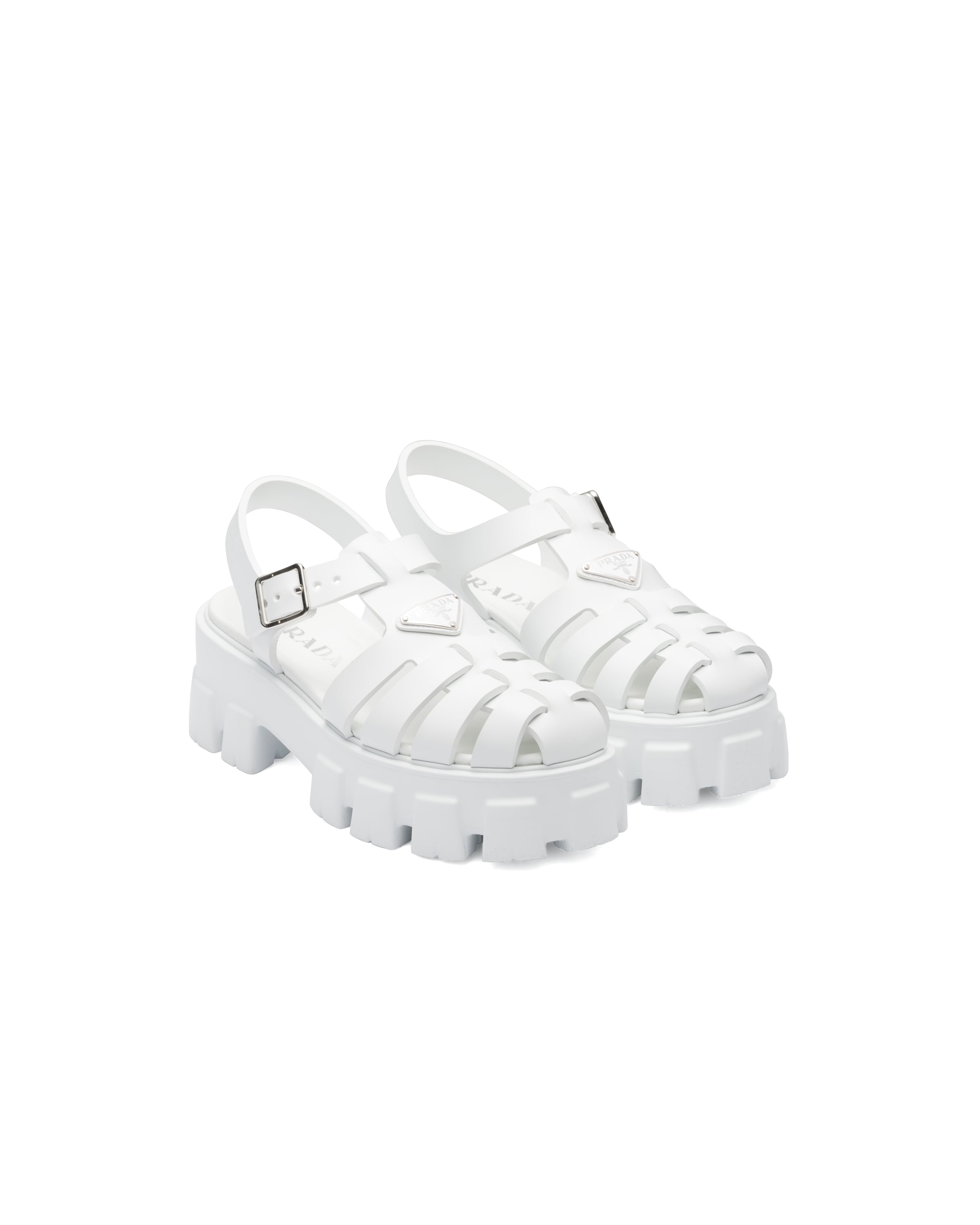 Prada Sandali Monolith In Gomma, Donna, Bianco, Taglia 36
