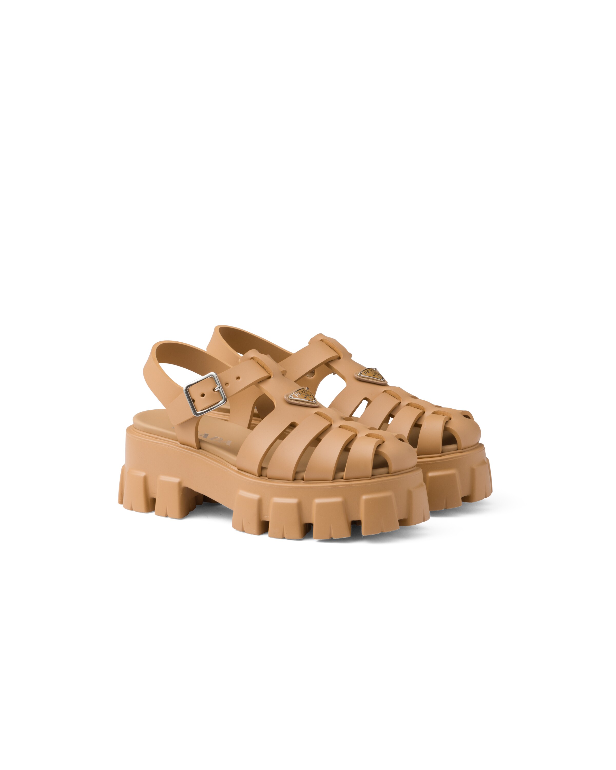 Prada Sandali Monolith In Gomma, Donna, Orzo, Taglia 35