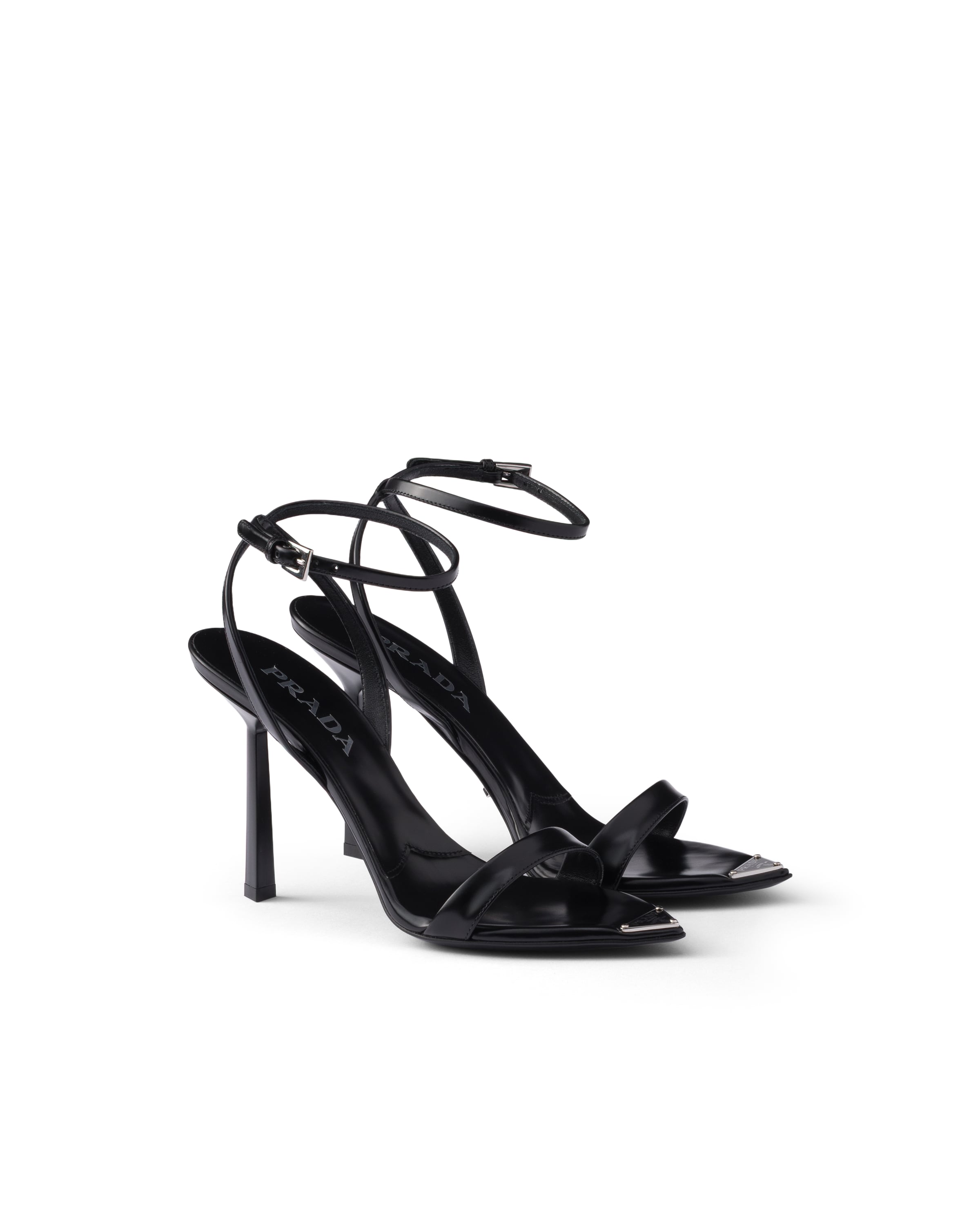 Prada Brushed Leather Sandals In Black