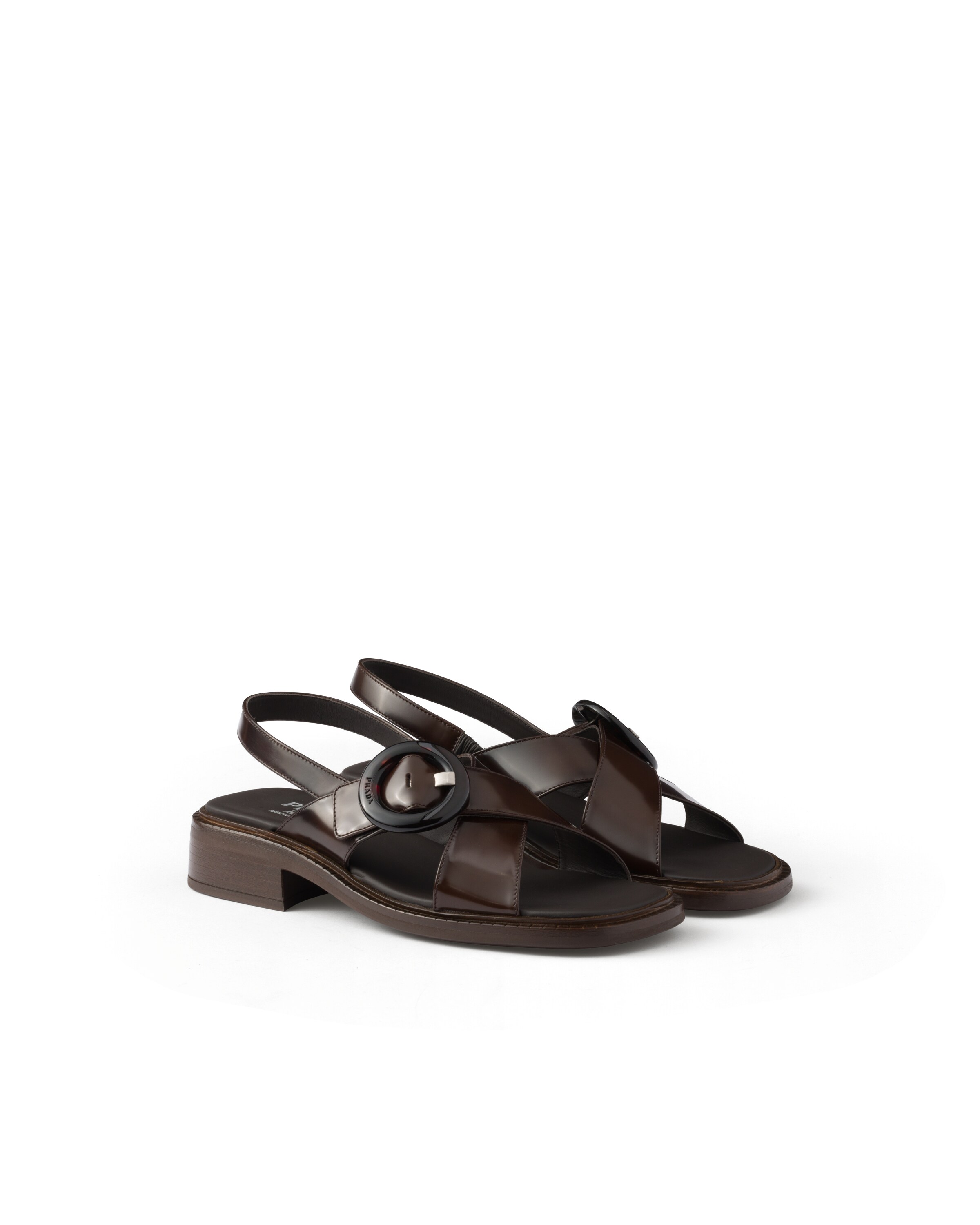 Prada Sandales En Cuir Brossé Avec Boucle, Femme, Terre De Sienne, Taille 37,5