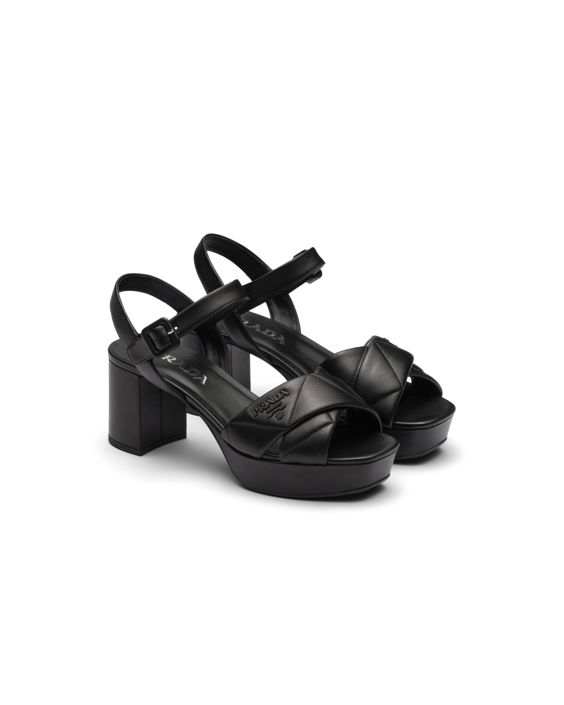 Prada Sandali Plateau In Nappa Trapuntata, Donna, Nero, Taglia 38,5