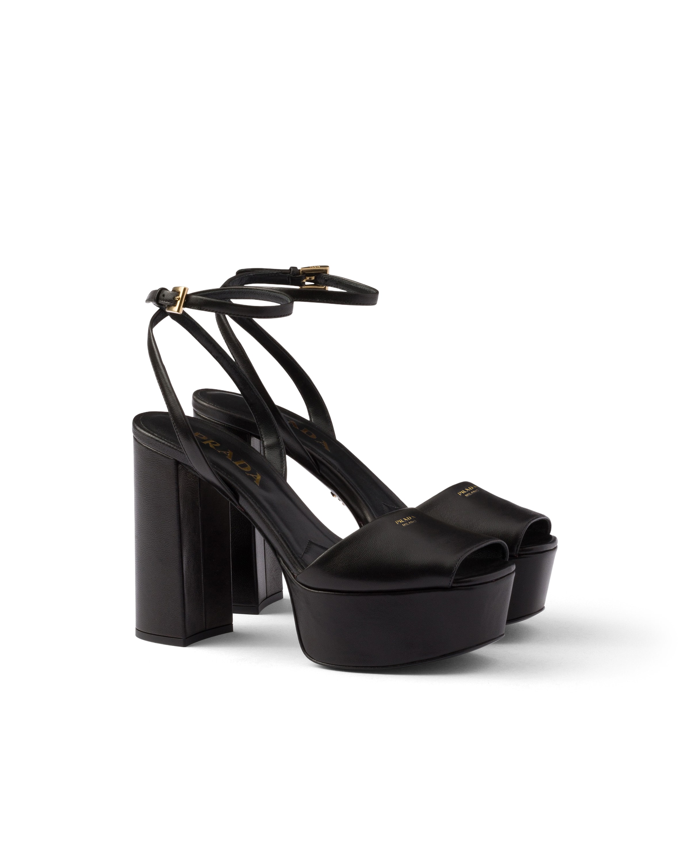 Prada 115mm Nappa Leather Platform Sandals In Black