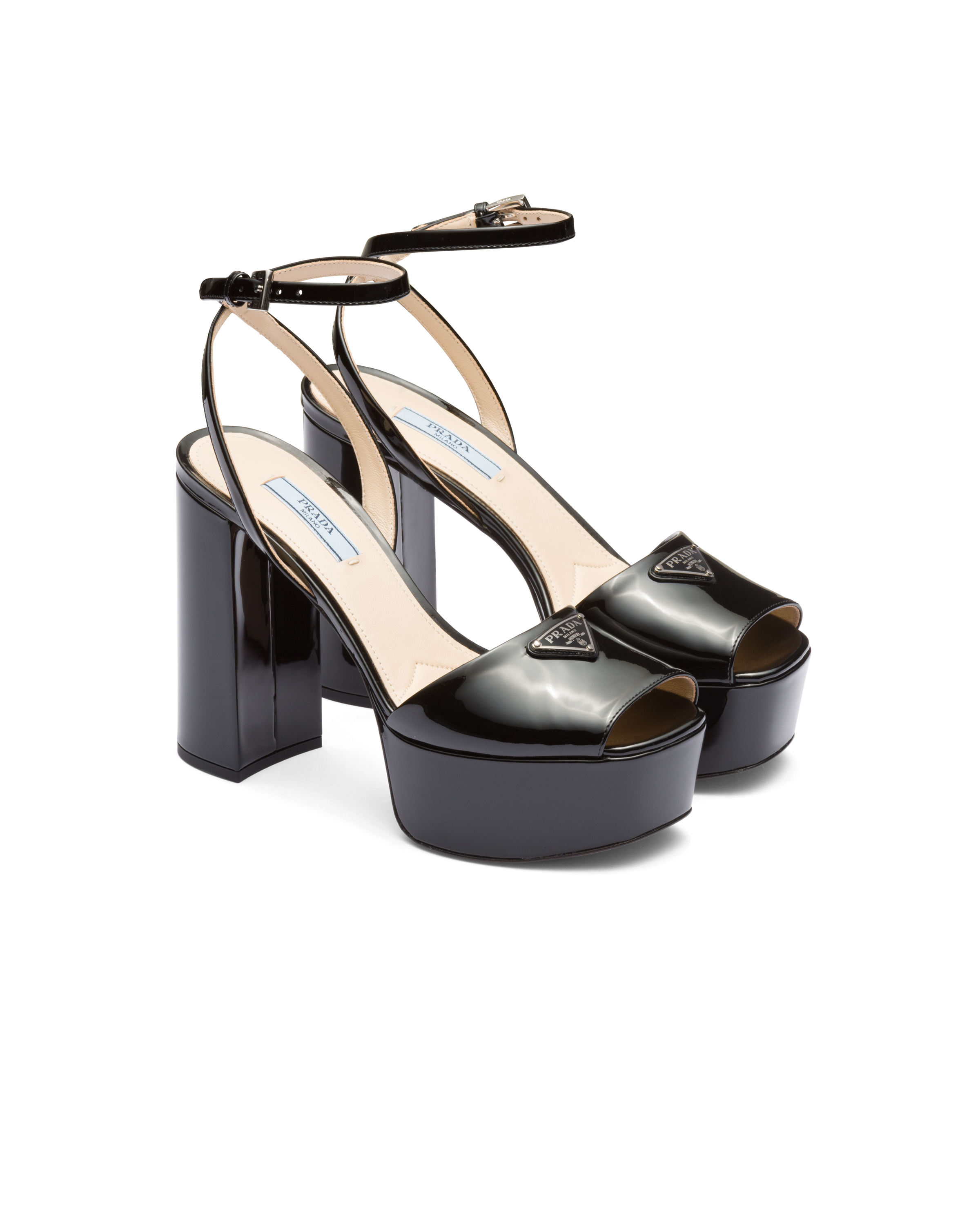 Prada Patent Leather Platform Sandals In Black