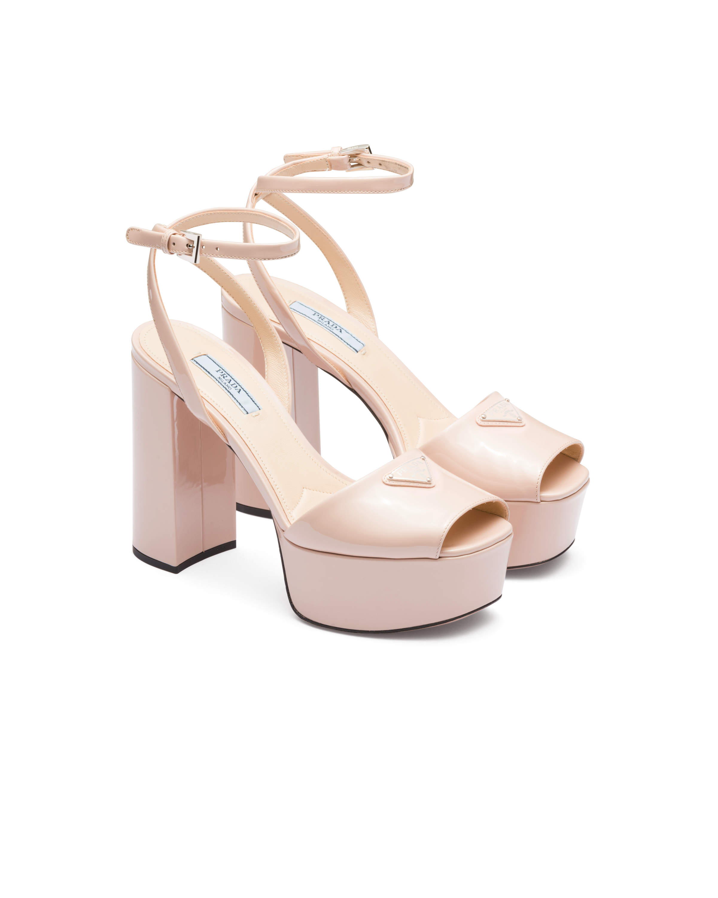 Prada Patent Leather Platform Sandals In Powder Pink ModeSens