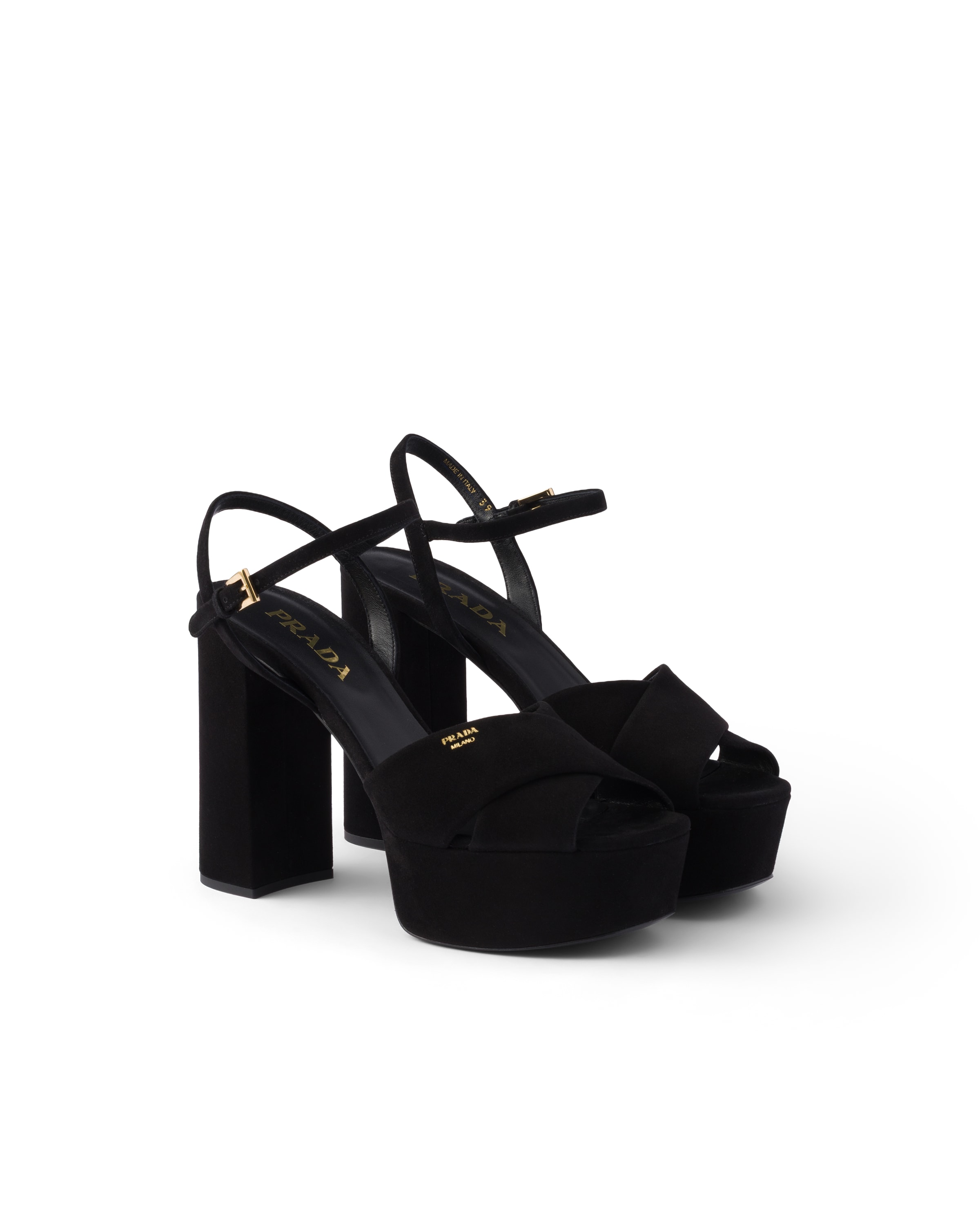 Prada Suede Platform Sandals In Black