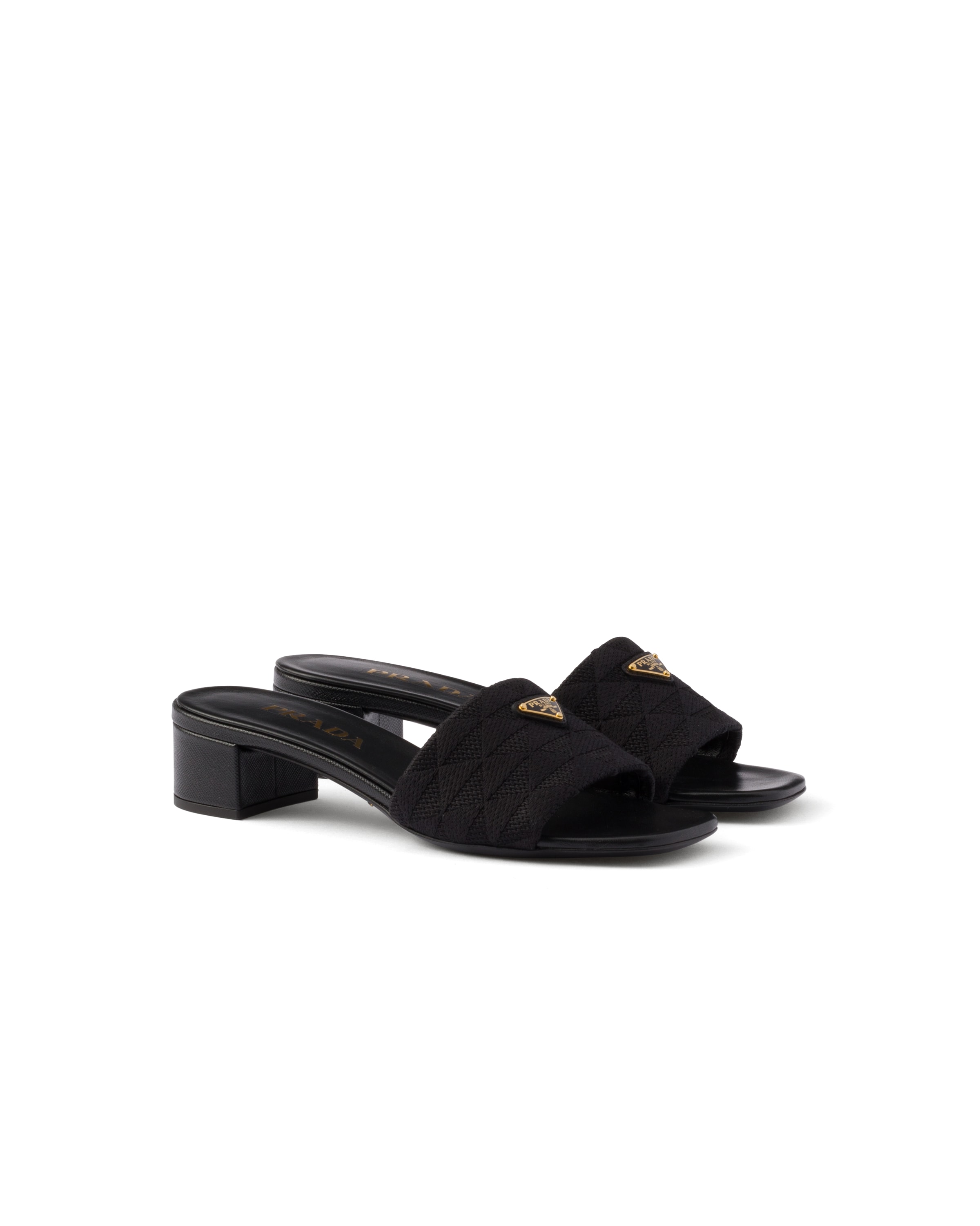 Prada Sandali In Tessuto Ricamato, Donna, Nero, Taglia 36,5