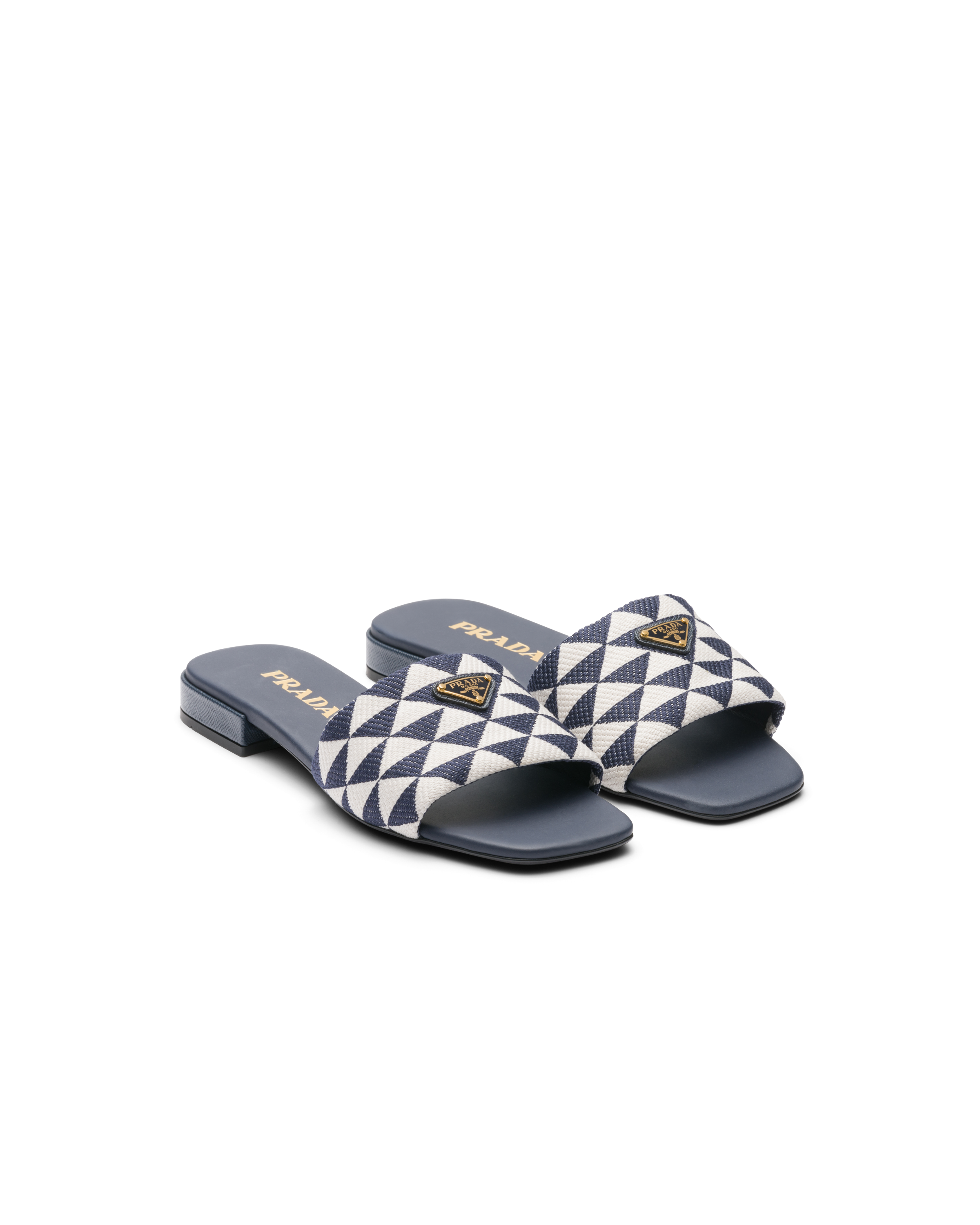 Prada Logo Slide Sandal In Baltic Blue/chalk White B