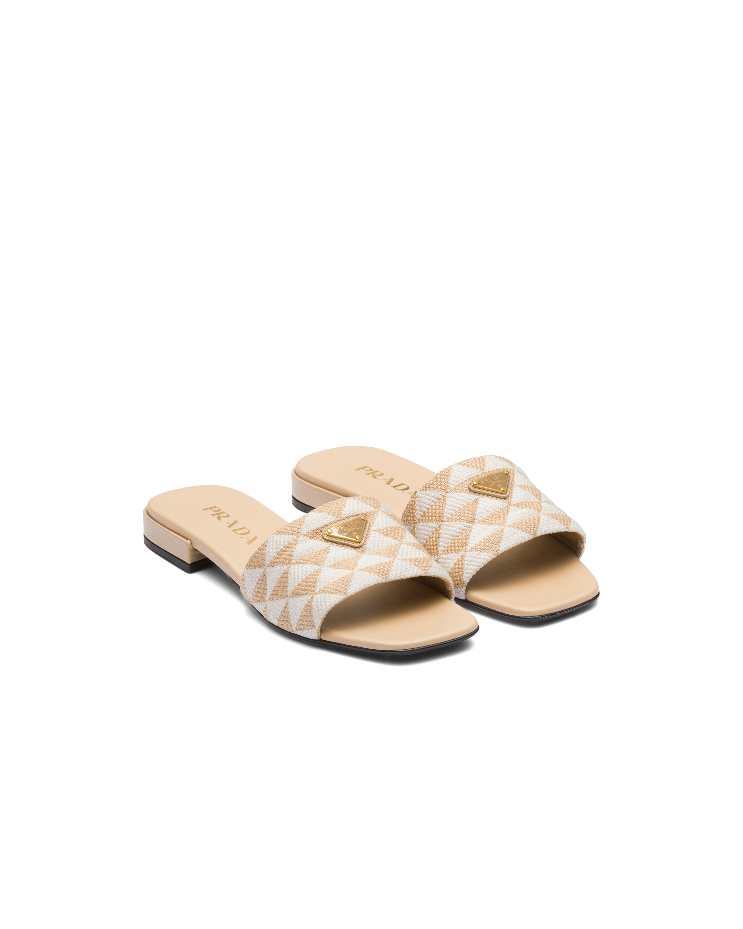 Prada Embroidered Slides In Beige
