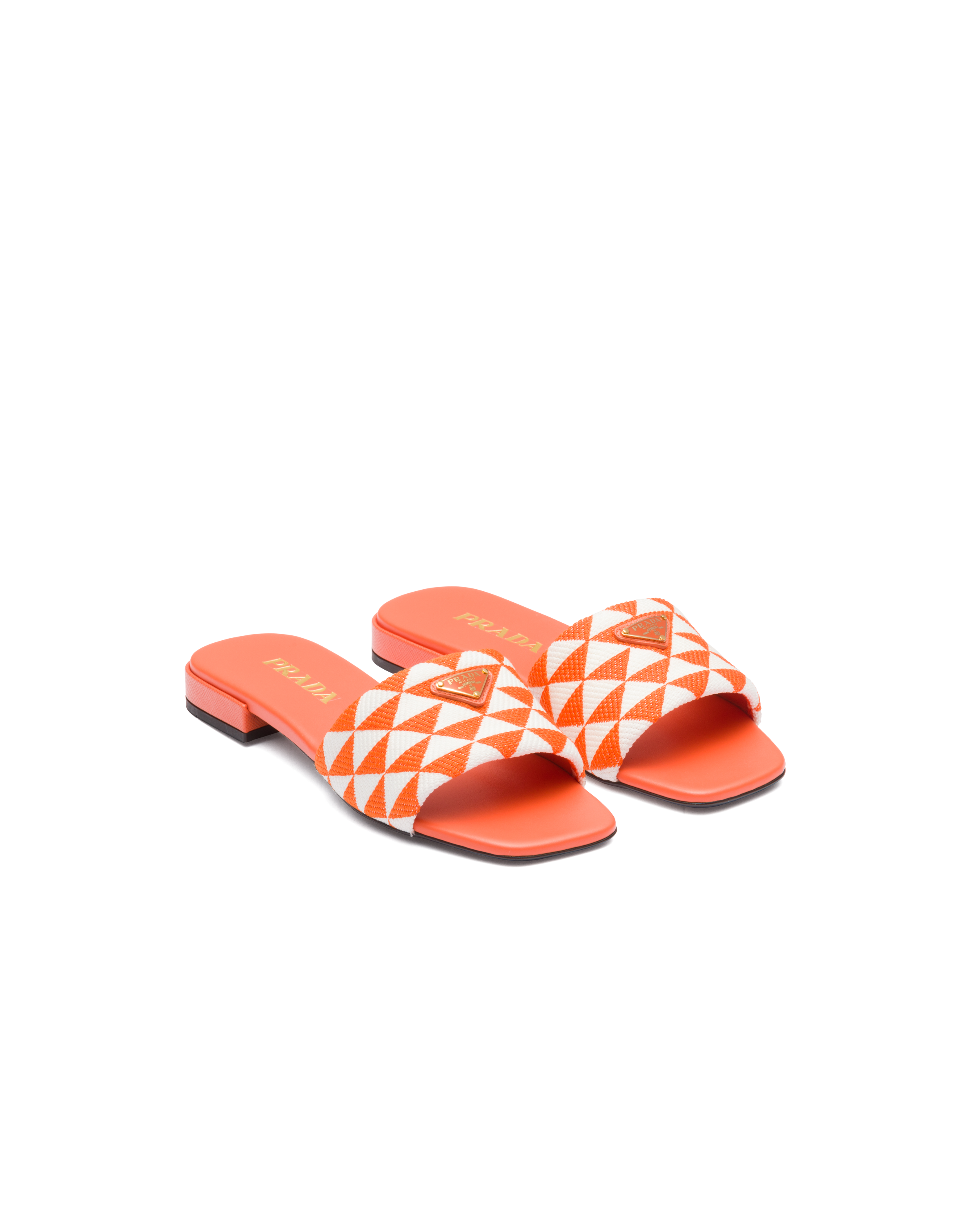 Prada Embroidered Fabric Slides In Orange/white