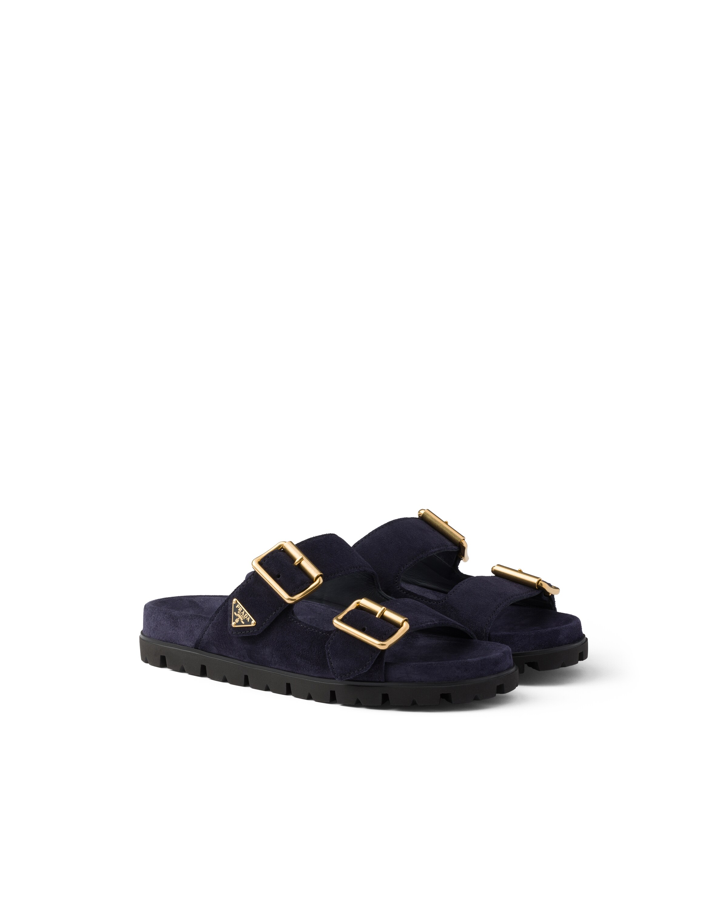Prada Mules À Bride En Veau Velours, Femme, Bleu, Taille 35