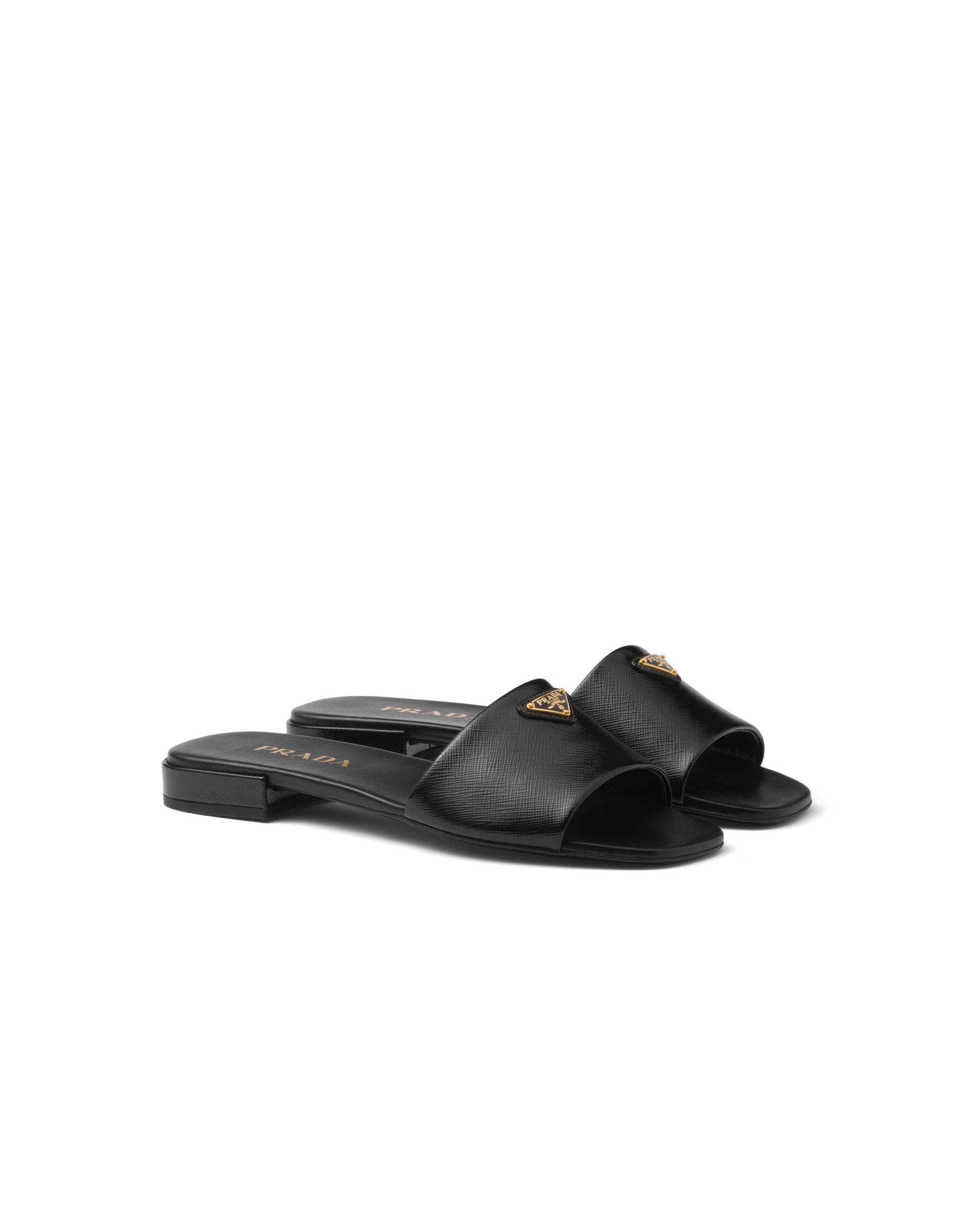 Prada Sandali Slider In Saffiano Vernice, Donna, Nero, Taglia 37