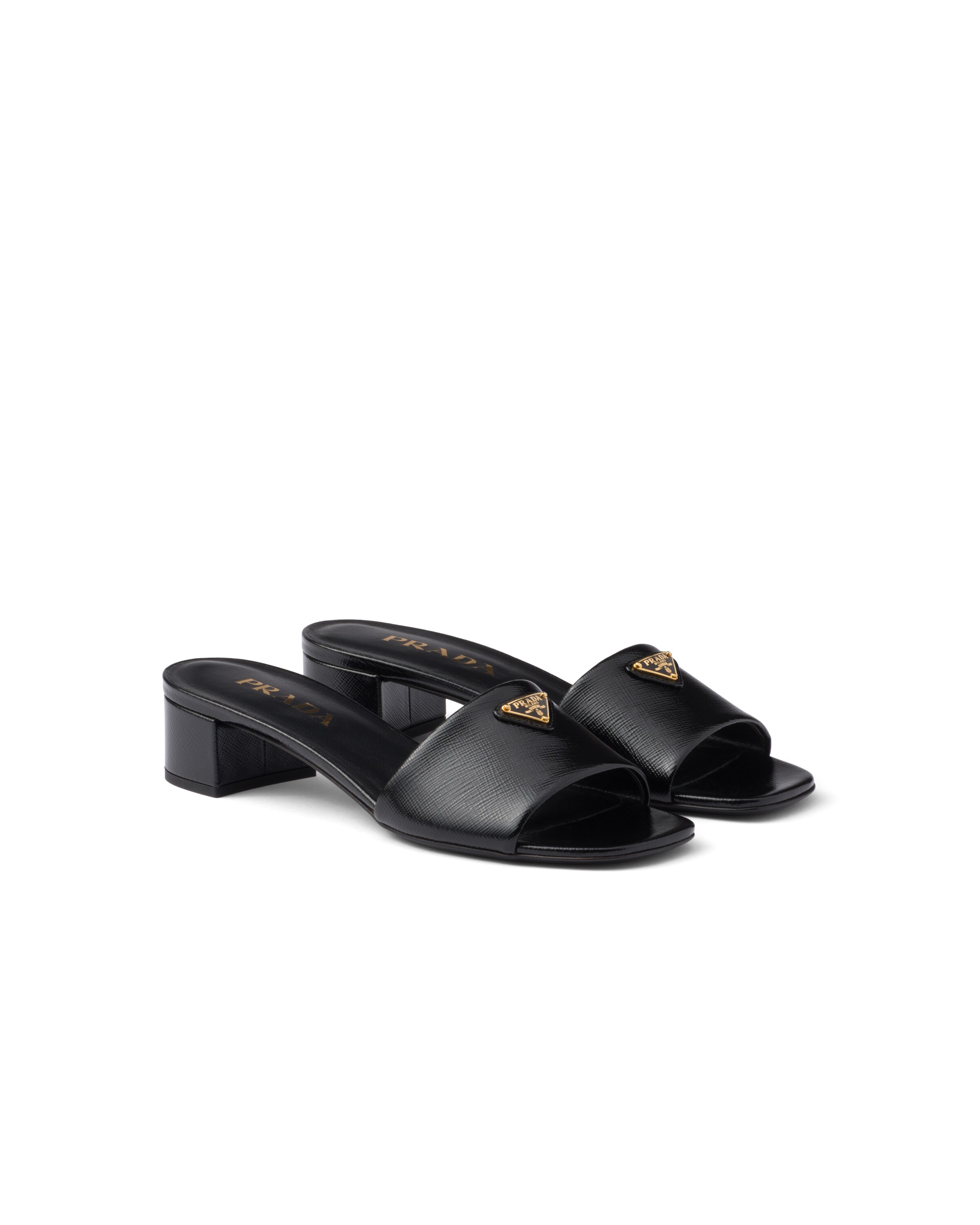 Prada sandales En Cuir Saffiano Verni, Femme, Noir, Taille 37