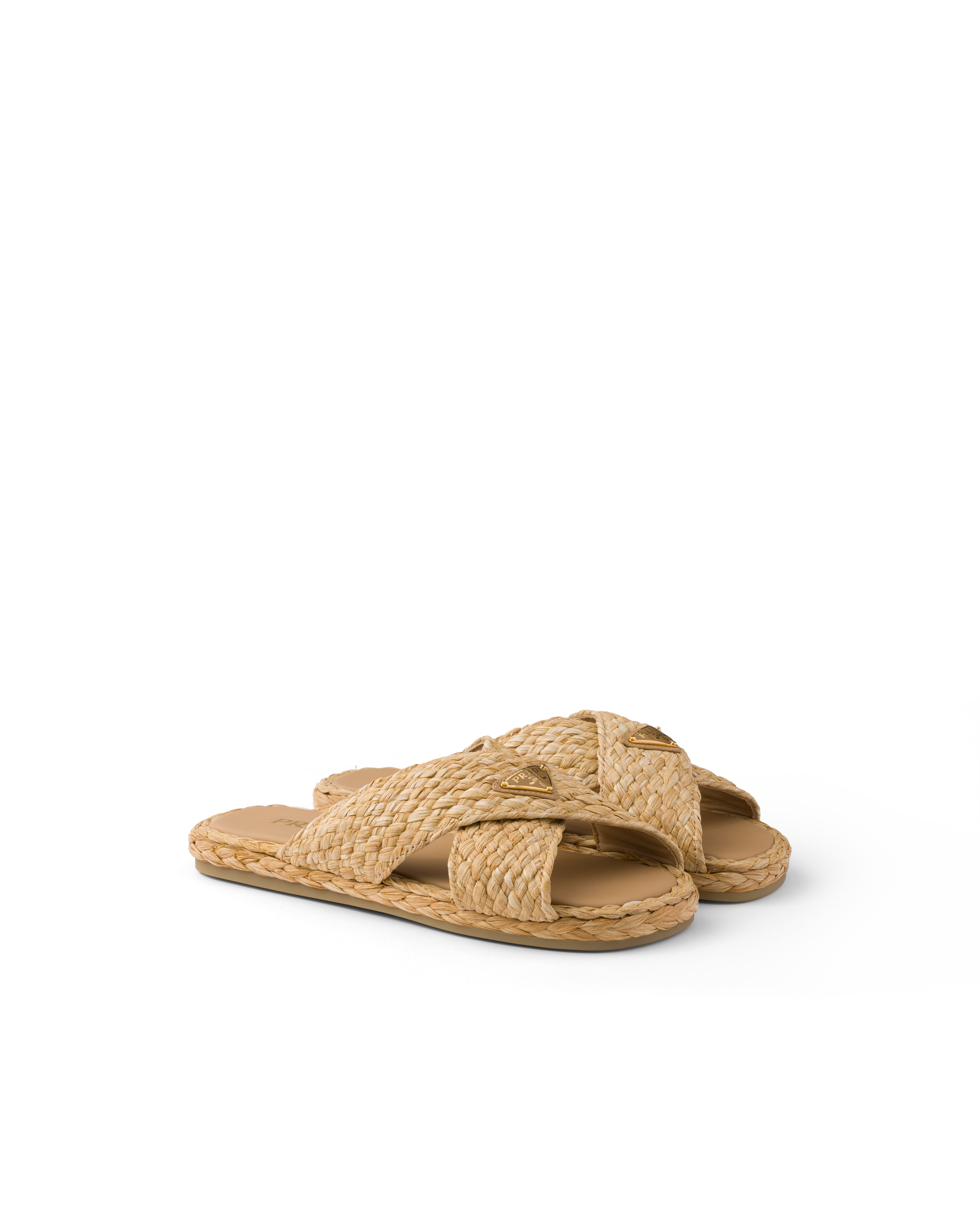 Prada Sandali Slier In Rafia, Donna, Naturale, Taglia 37