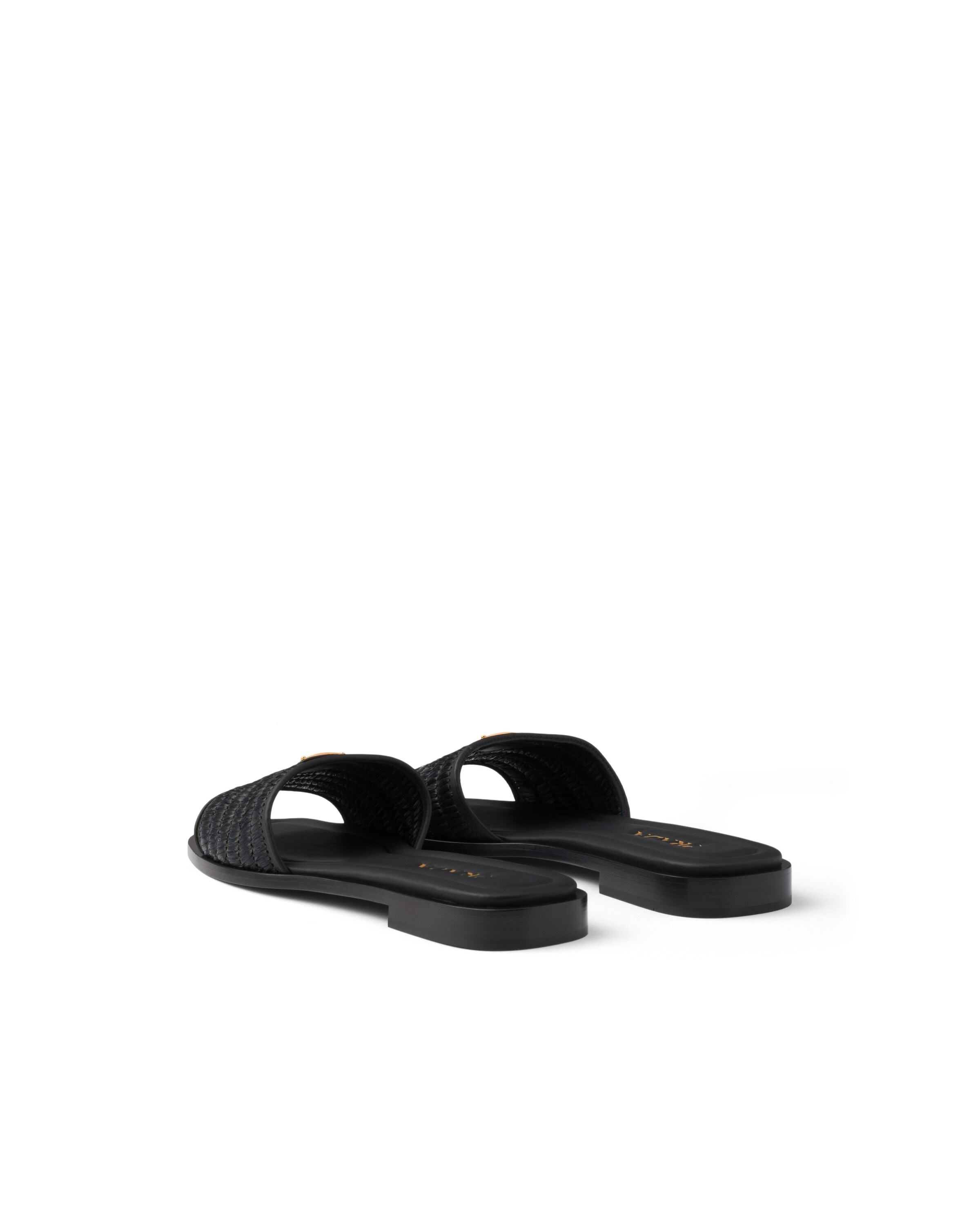 Prada Black Sandals With Woven Strap And Logo Accents In Black