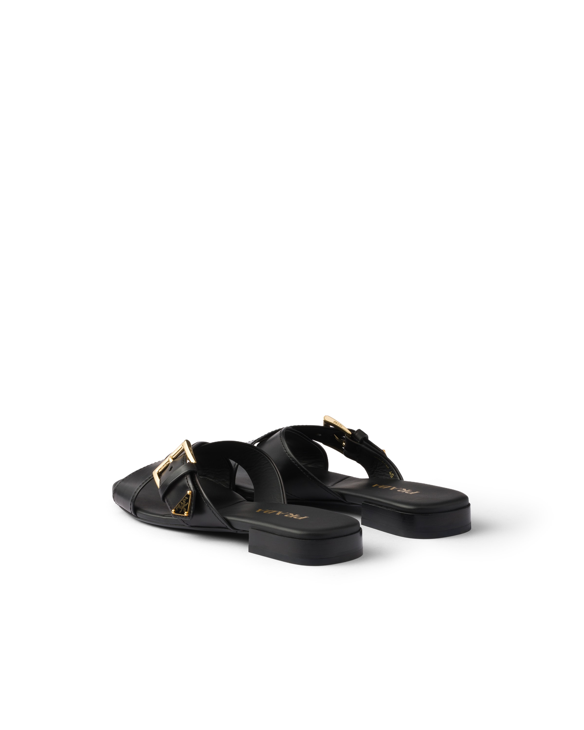 Prada Leather Crisscross Slides With Buckle In Multi