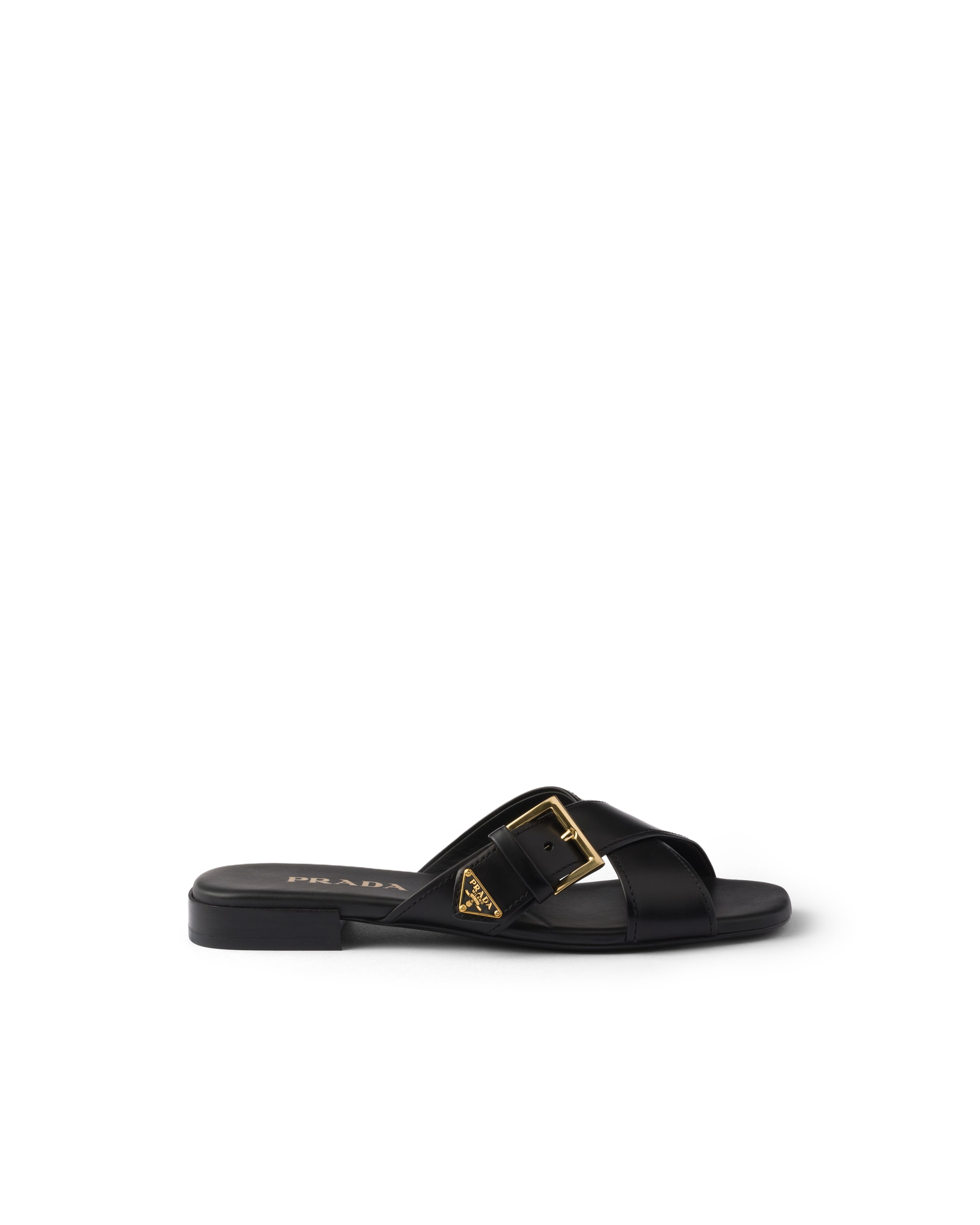Prada Leather Crisscross Slides With Buckle In Multi
