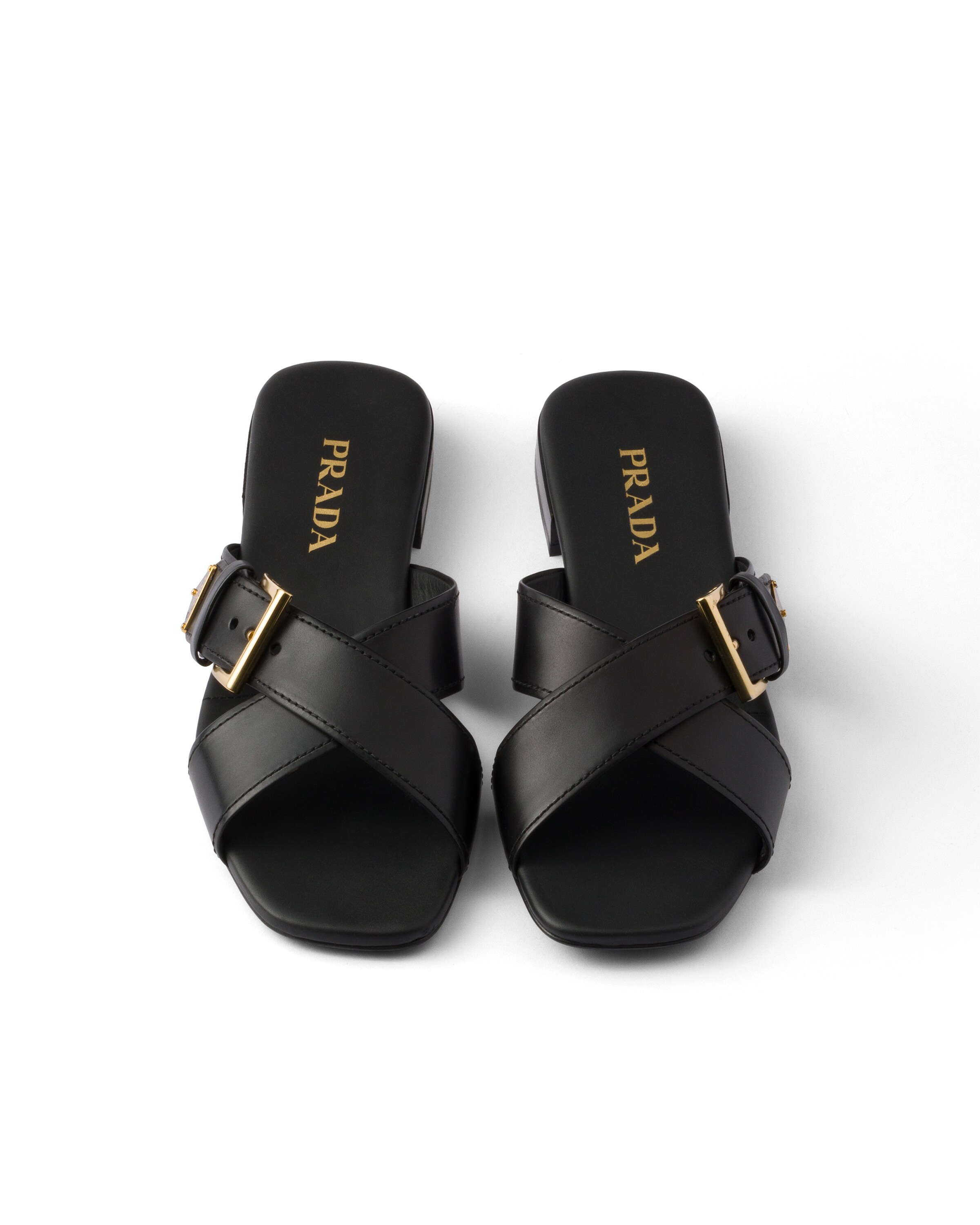 Prada Leather Crisscross Slides With Buckle In Multi