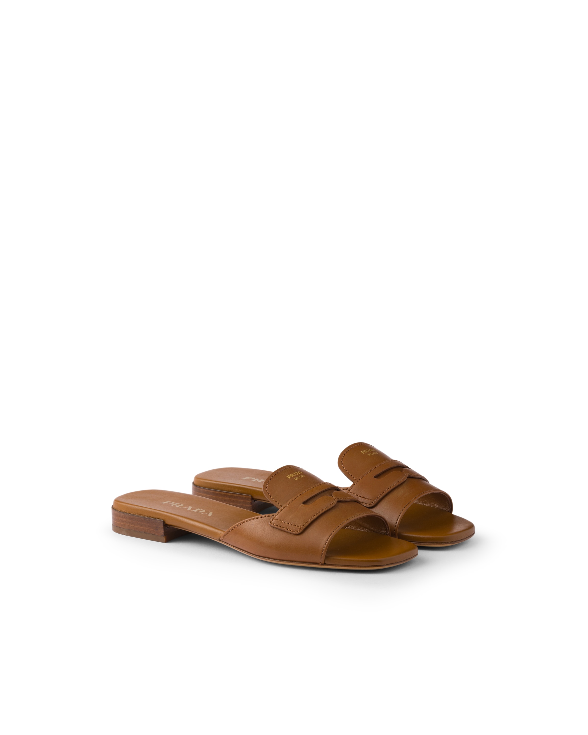 Prada Mules En Cuir, Femme, Fauve Clair, Taille 38,5